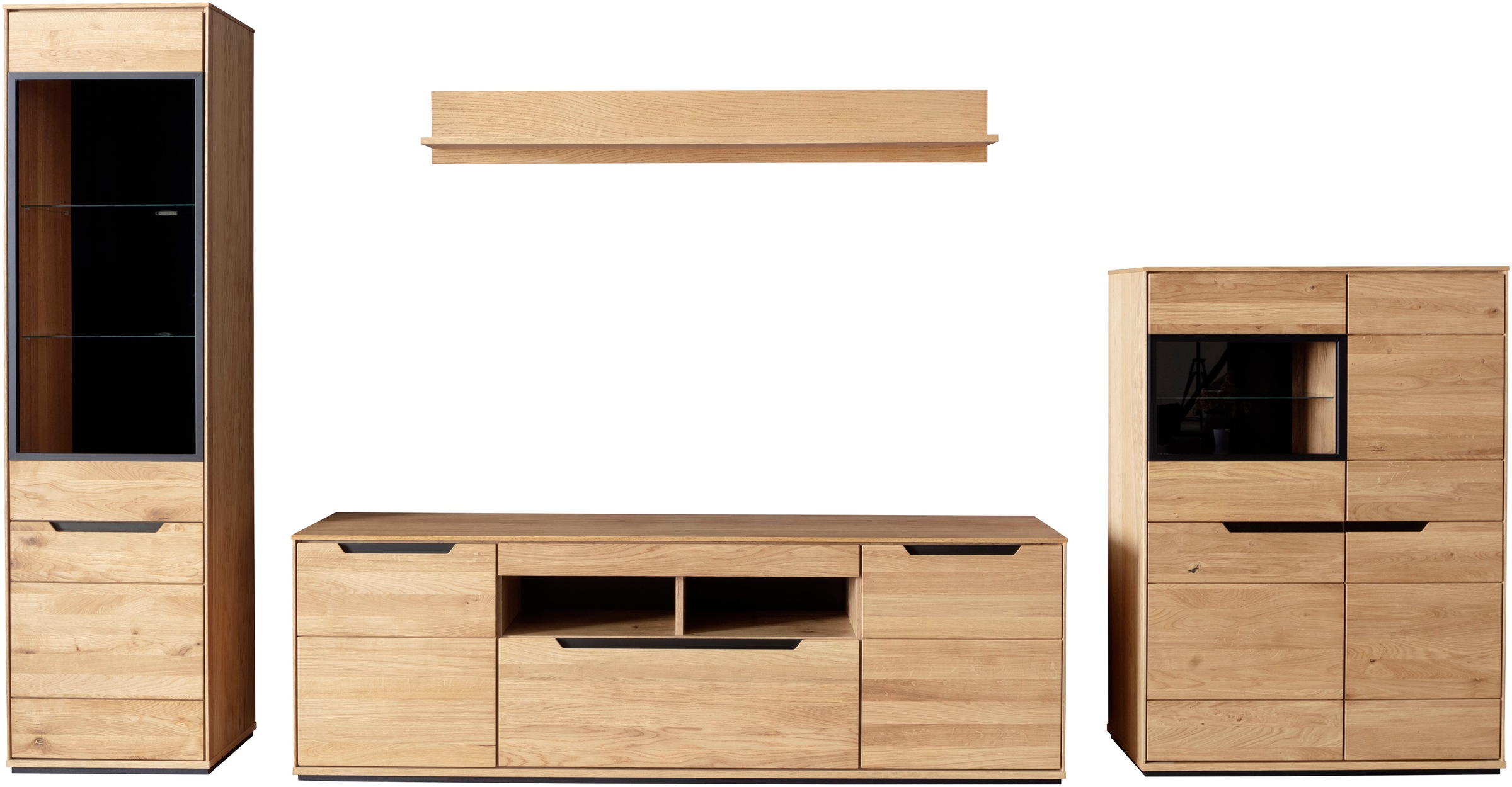 MCA living Wohnwand »Araya Wohnkombination II«, (Komplett-Set, 4 St., optional: Glaskantenbeleuchtung), Schubkästen/ Türen gedämpft