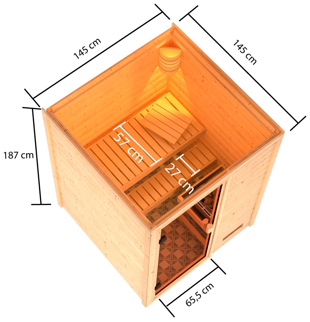 welltime Sauna »Sandy«, 3,6-kW-Bio-Plug & Play Ofen mit ext. Steuerung