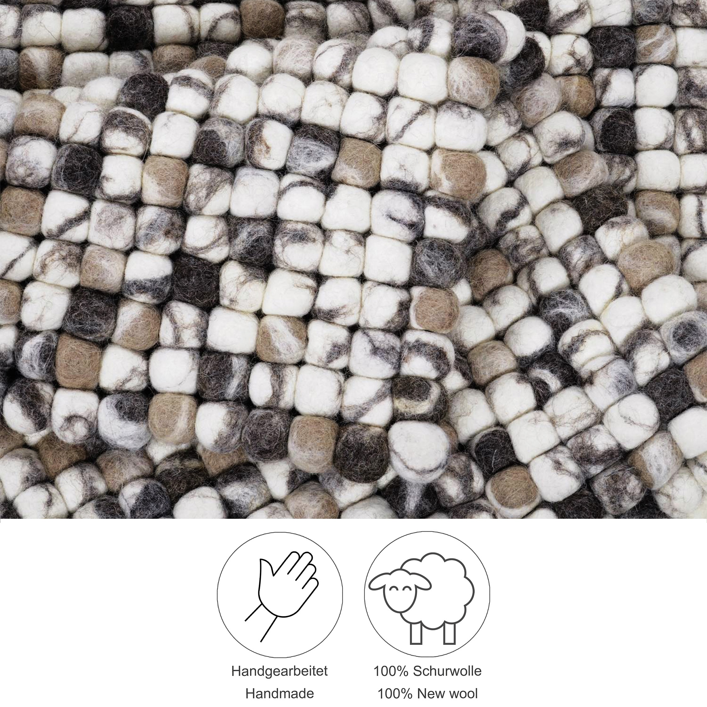 THEKO Wollteppich »Felty 2.2, handgefertigt« rechteckig 22 mm Höhe Filzkugel-Teppich, reine Wolle, auch in rund & als Läufer