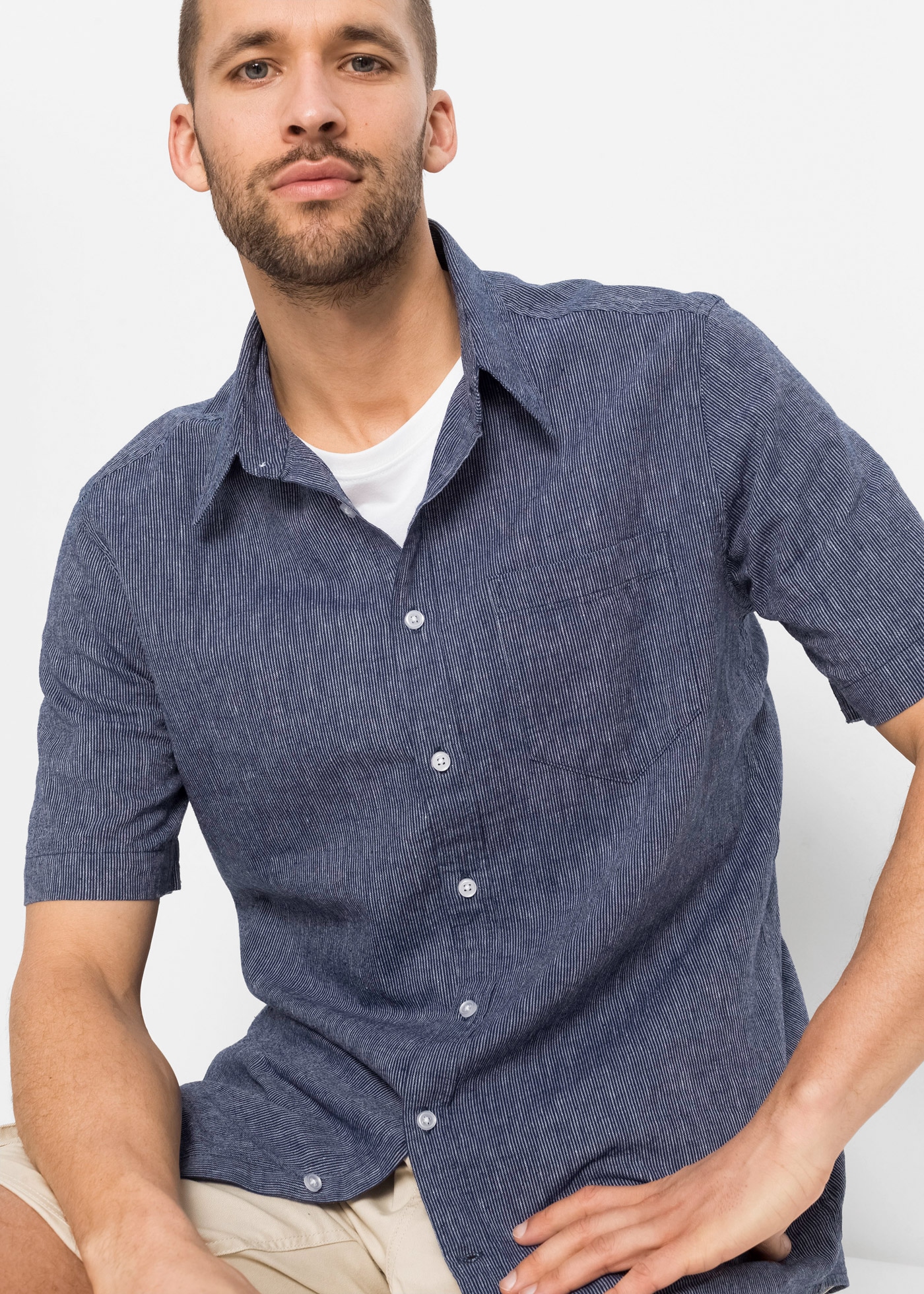 bonprix Kurzarmhemd Regular Fit, aus Leinen-Baumwoll-Mix, mit Kentkragen