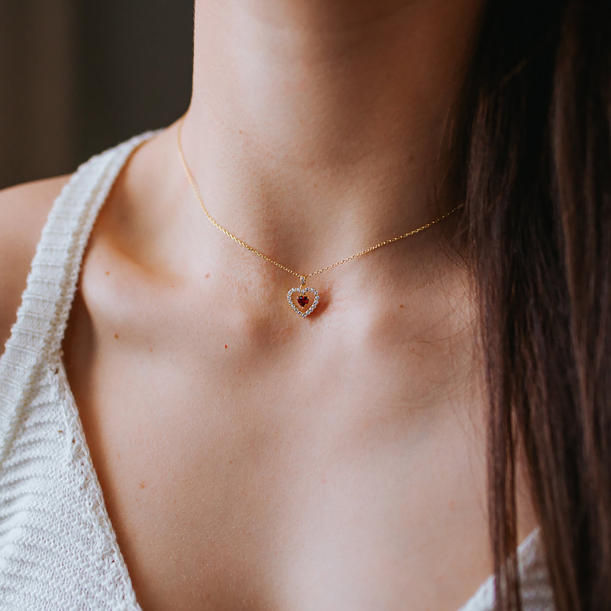 Julie Julsen Kette mit Anhänger »925/- Sterling Silber vergoldet Herz mit Zirkonia weiß und rot«