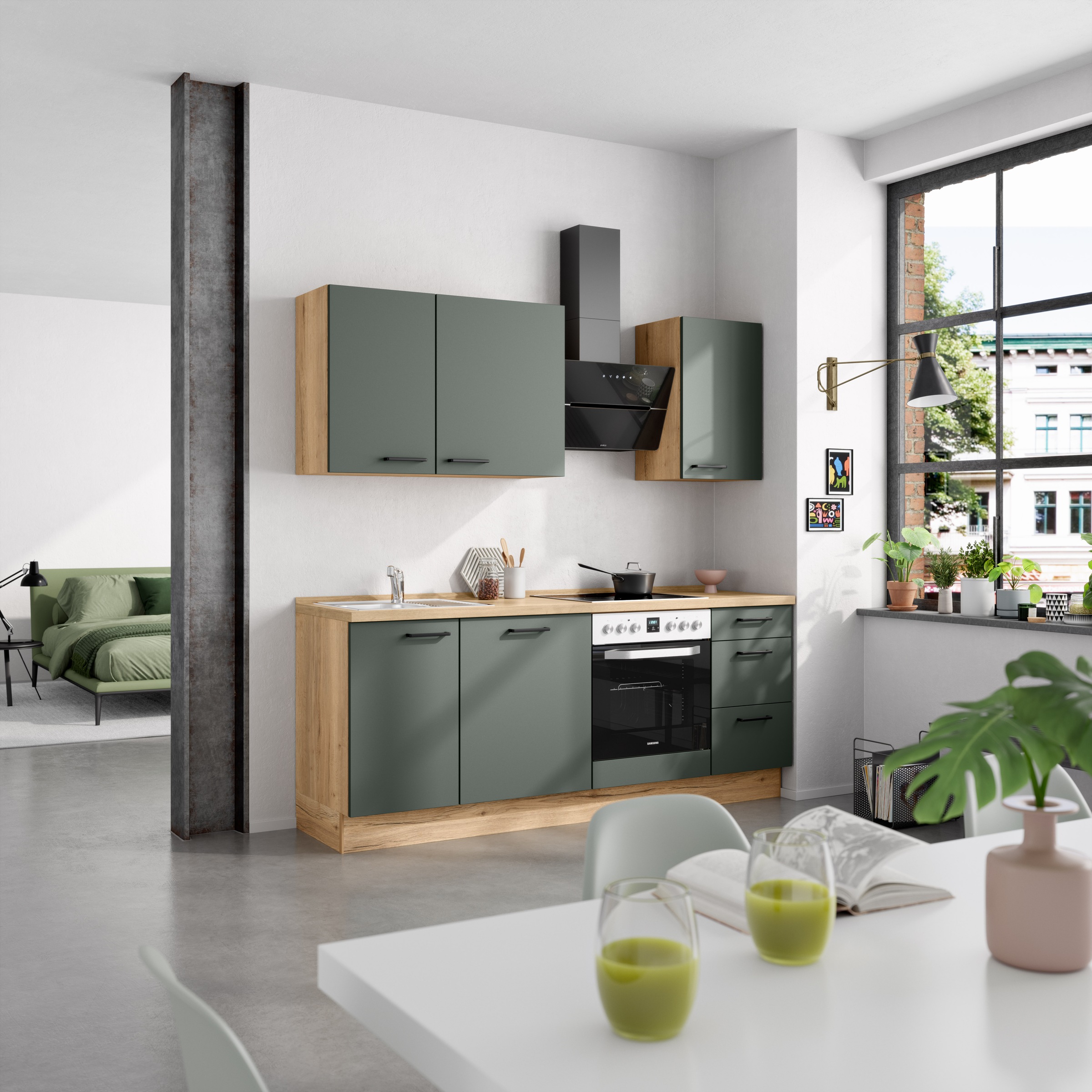 nobilia® Küchenzeile »"Easytouch II"«, vormontiert, Ausrichtung wählbar, Breite 210 cm, wahlw. mit E-Geräten