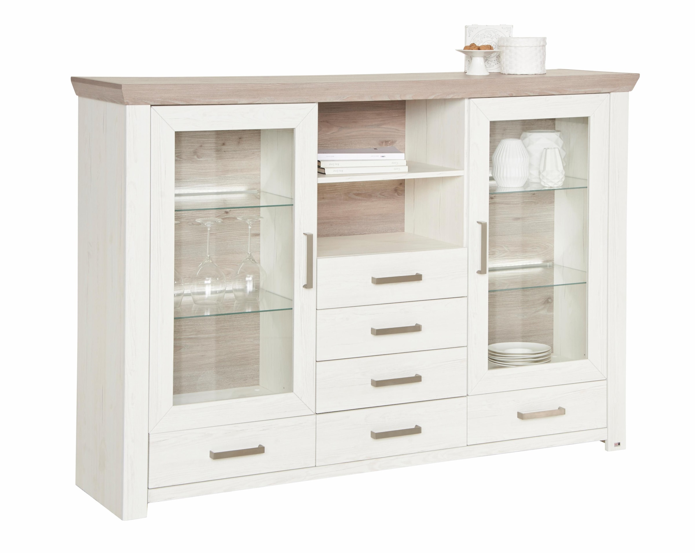 set one by Musterring Highboard »York«, Typ 56, mit Glastüren, Beleuchtung optional, B 184 cm