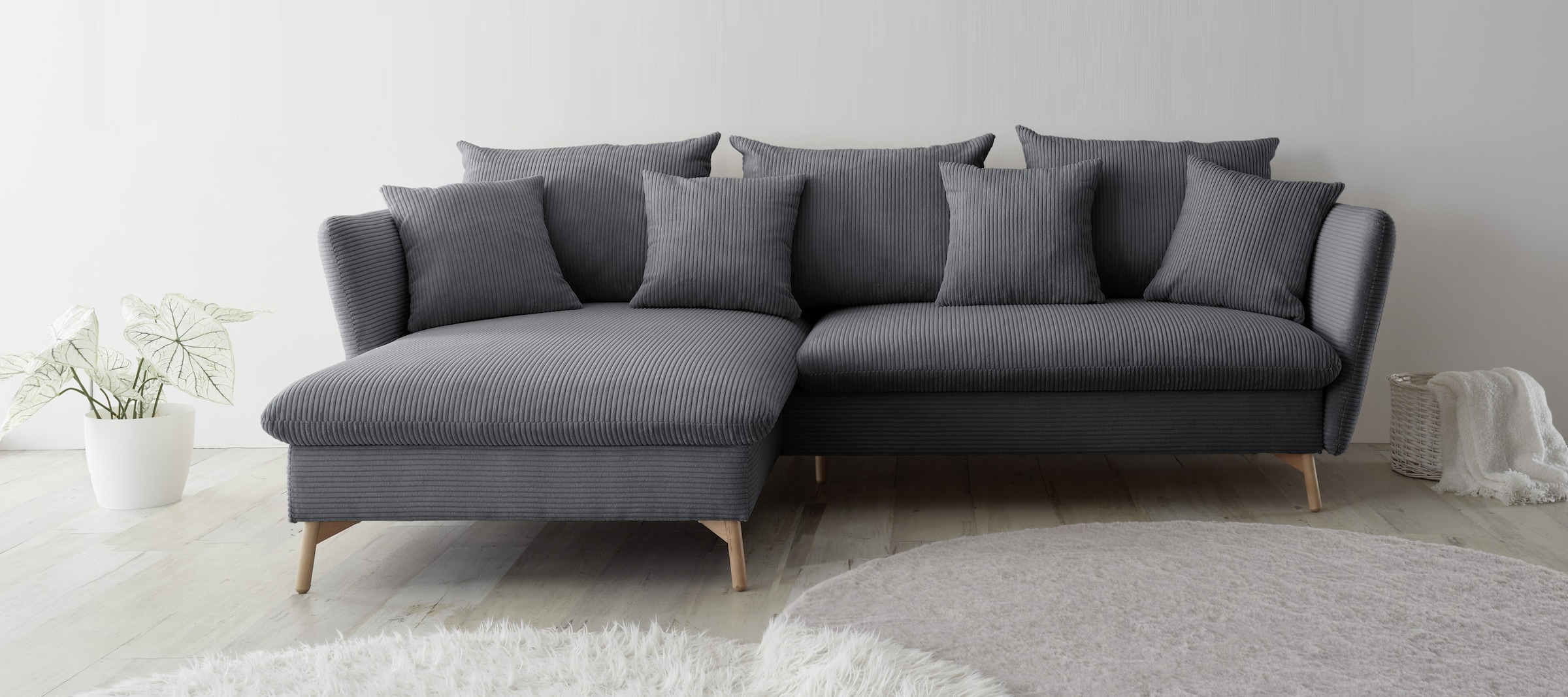 OTTO home Ecksofa "MERLE, 258 cm, L-Form, traumhafter Cord," mit Bettfunkti günstig online kaufen