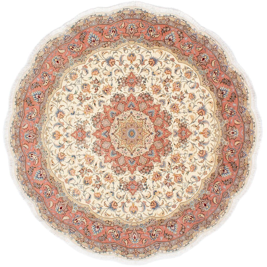 morgenland Orientteppich »Perser - Täbriz - Royal rund - 194 x 194 cm - beige«, rund, Wohnzimmer, Handgeknüpft, Einzelstück mit Zertifikat