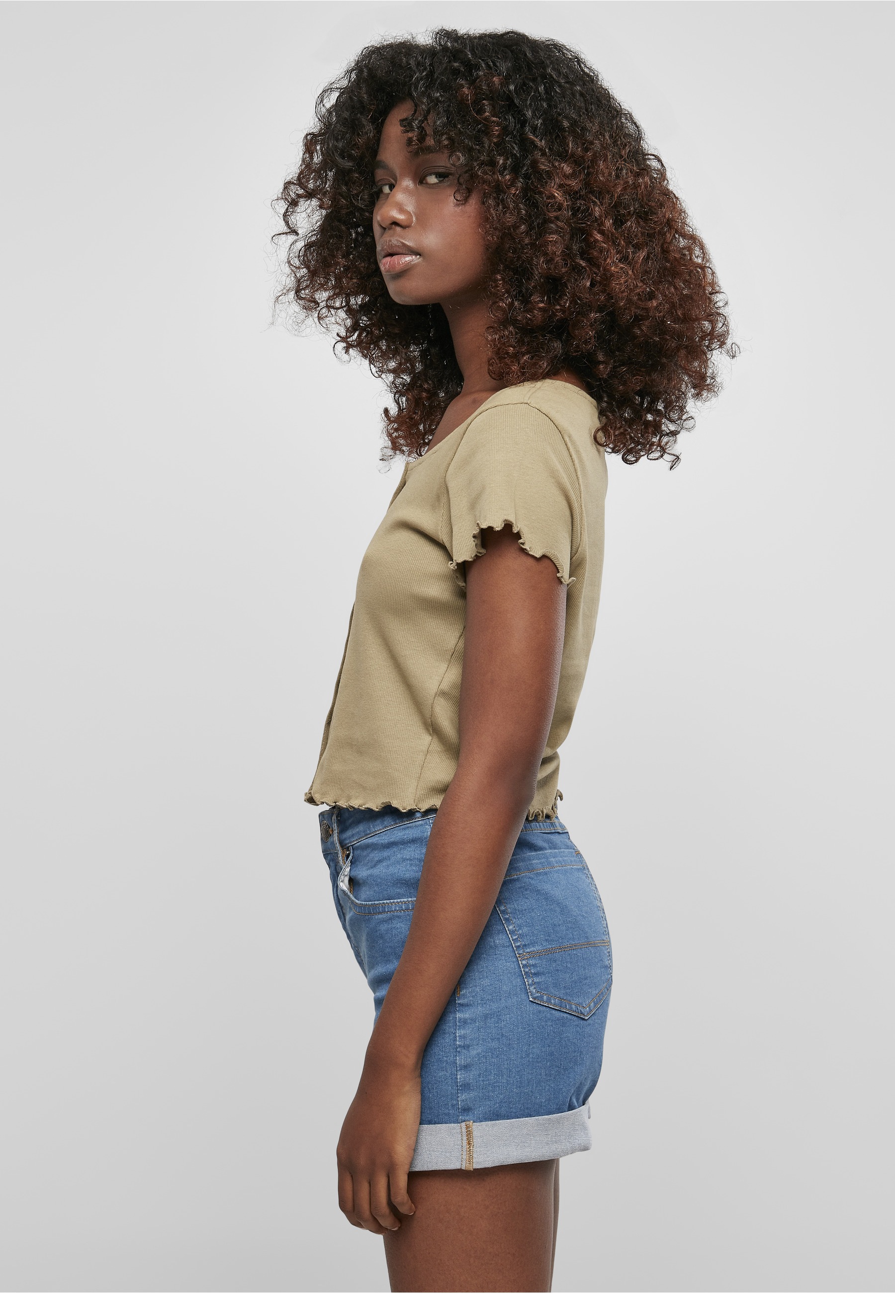 URBAN CLASSICS Kurzarmshirt »Urban Classics Damen Ladies Cropped Button Up Rib Tee« 1 Stk.