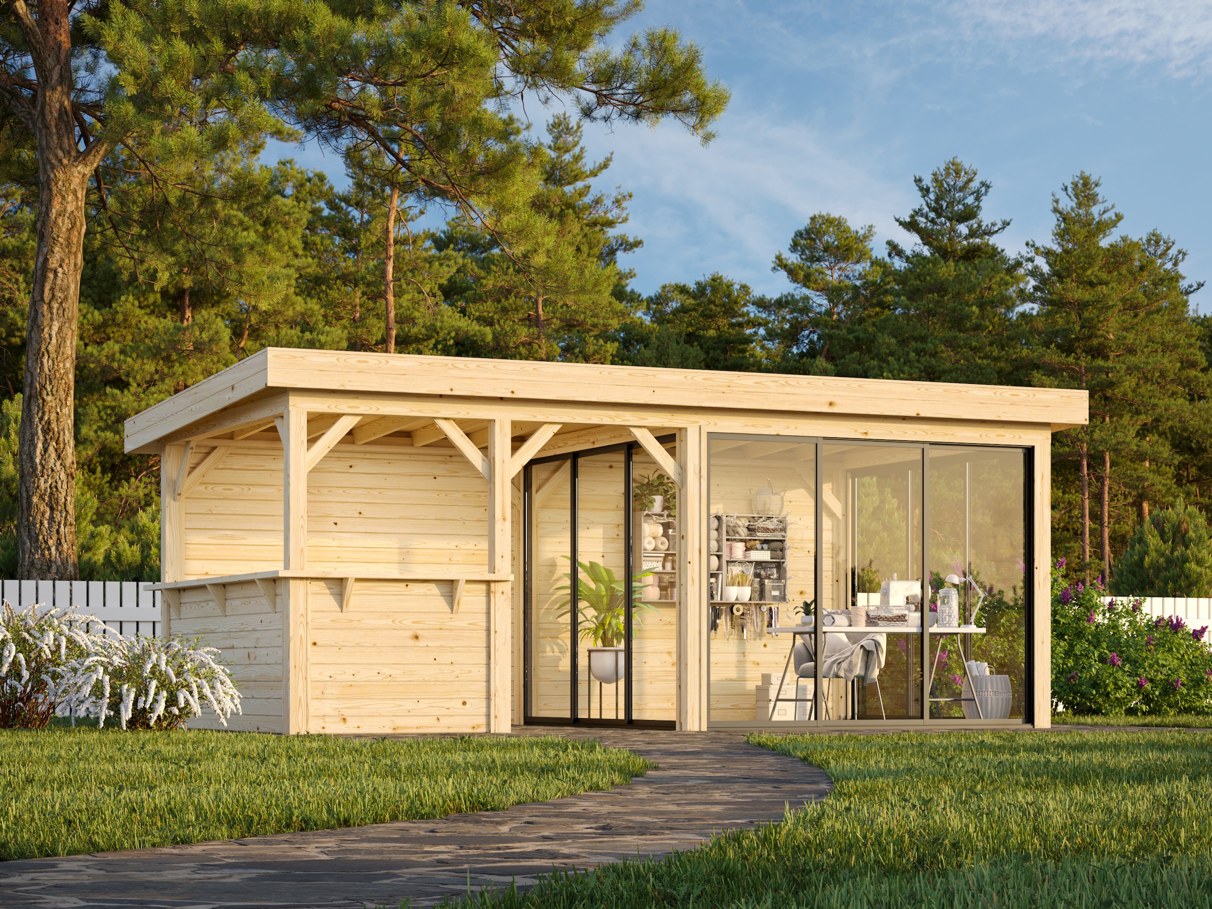Palmako Gartenhaus »Lenna 16,6 m², Set 408 Slide«