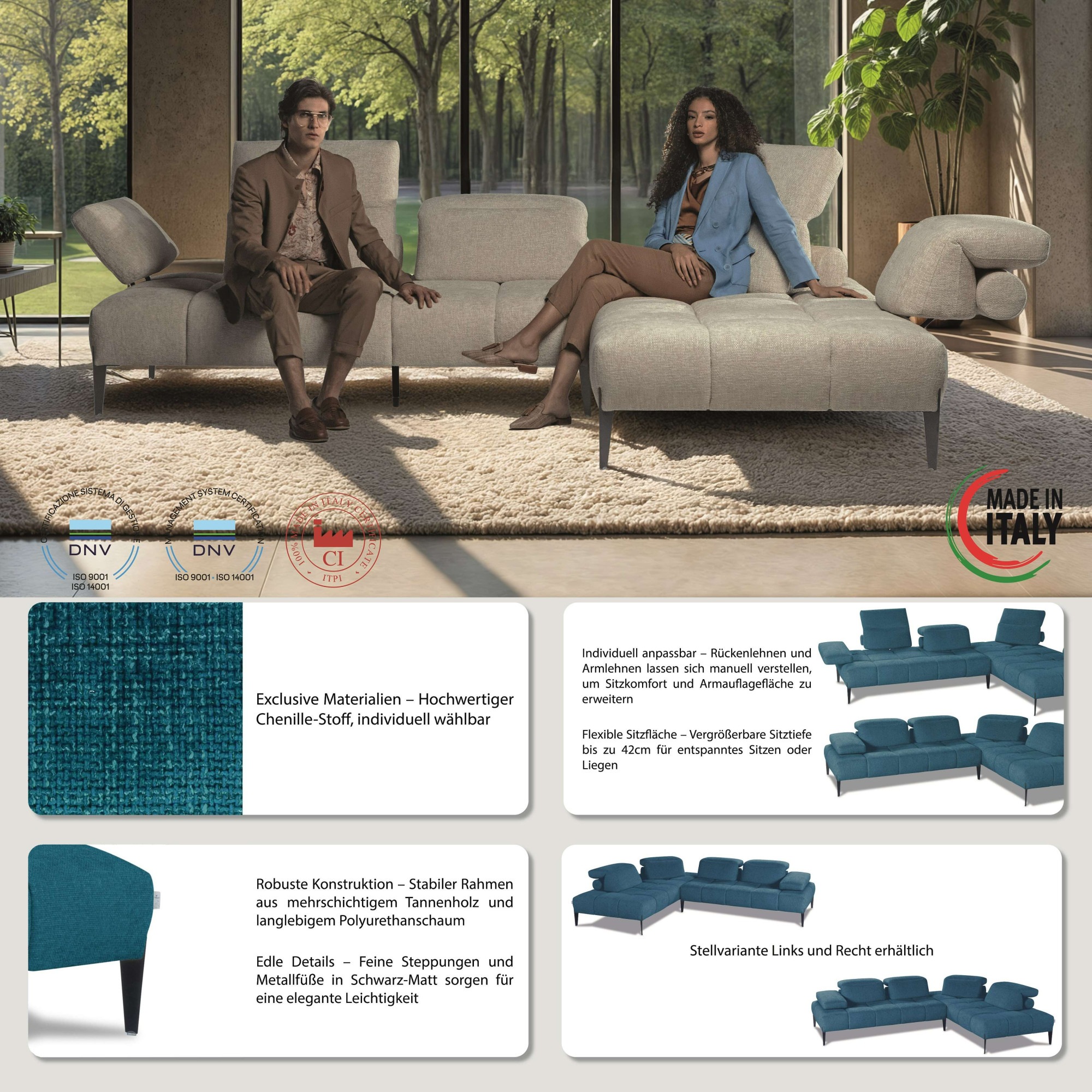 Thumbnail - CALIA ITALIA Ecksofa "Skyline, Made in Italy, Design-Sofa, L-Form, mit Sitztiefenverstellung" verstellbare Armlehne und ...