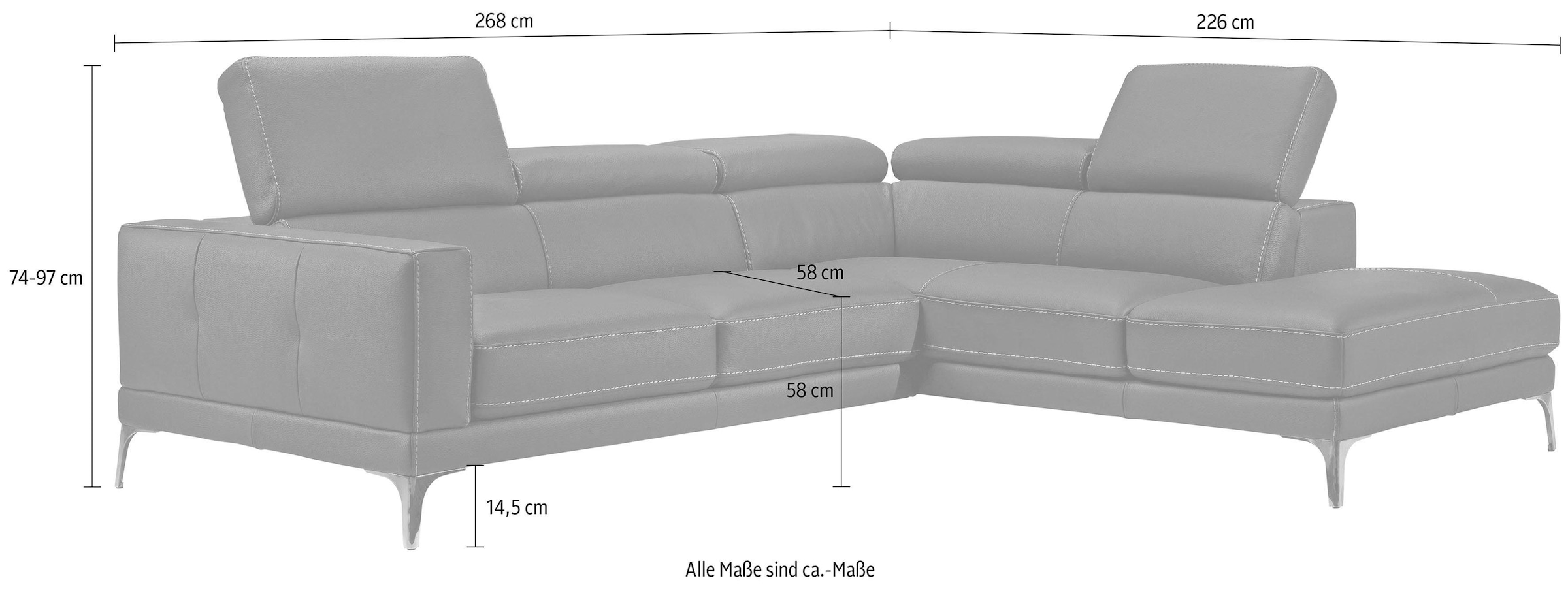 Egoitaliano Ecksofa »Claudie, Designsofa mit extrakomfortablem Sitzkomfort«, Inkl. Kopfteilverstellung, L-Form