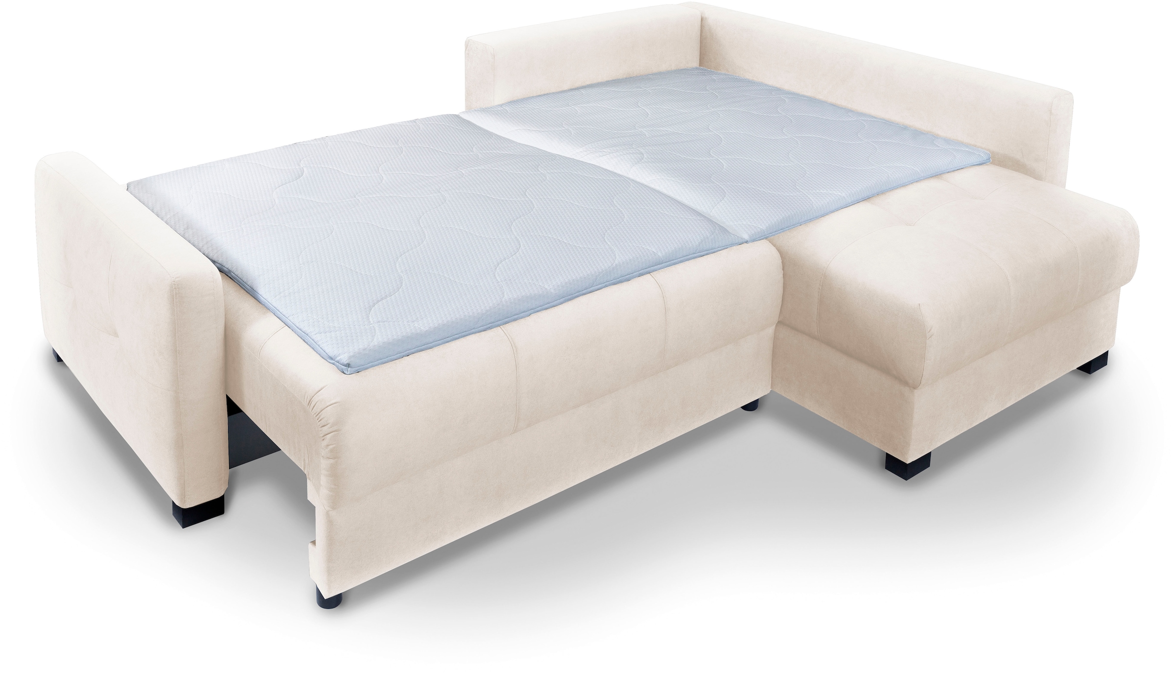 exxpo - sofa fashion Ecksofa »Chester, Boxspring Federkern-Polsterung für bequemeren Sitzkomfort«, L-Form, schmale Armlehnen, Bettfunktion u. Bettkasten