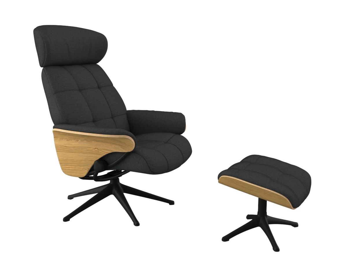 FLEXLUX Relaxsessel »Skagen, Funktionssessel, Premium-Komfort, Armlehnen, Drehbar, Scandi«, Rücken- und Kopfteilverstellung, Fuß Schwarz, Armlehne Eiche, Drehbar