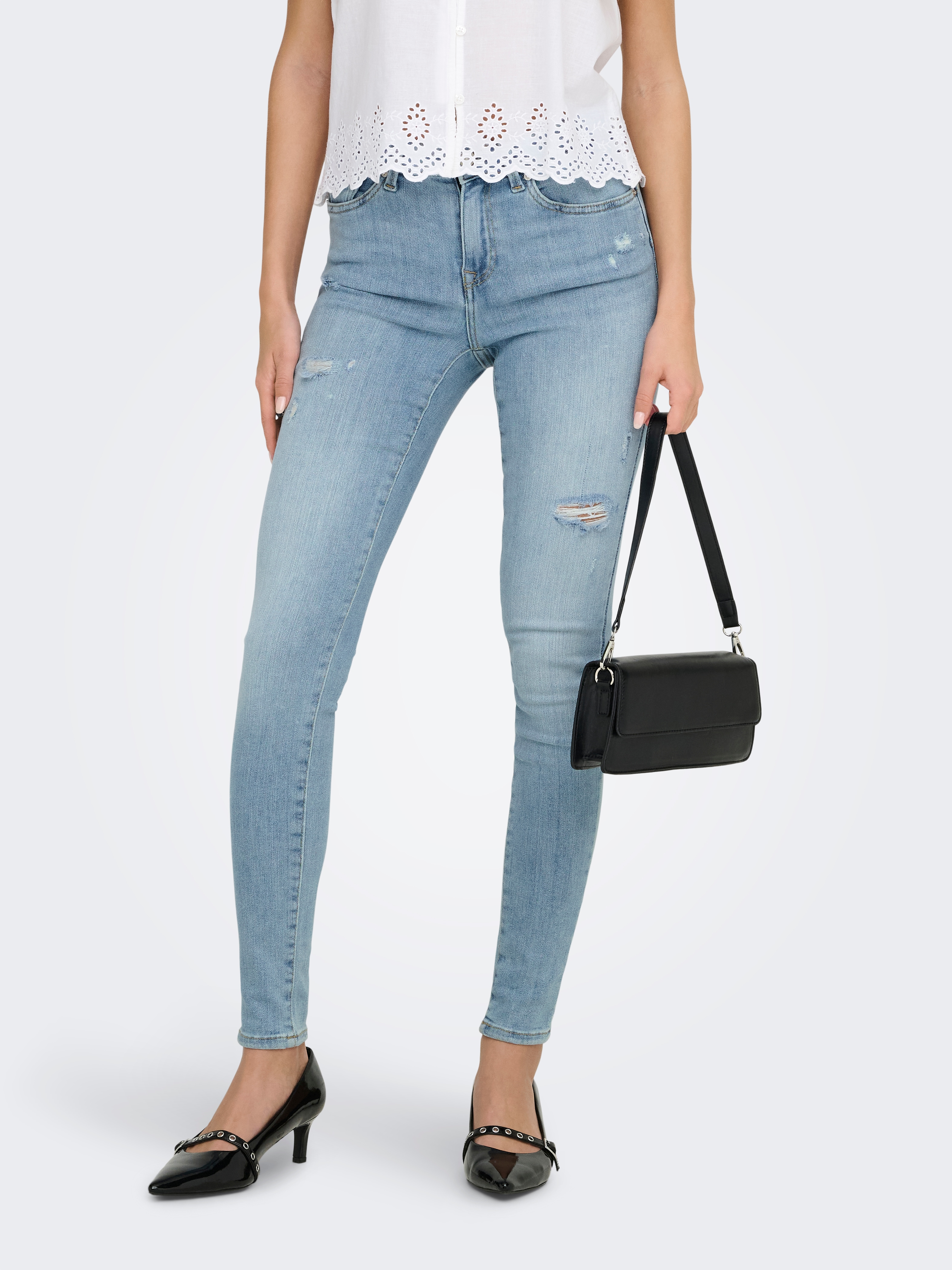 ONLY Skinny-fit-Jeans "ONLPOWER MID DEST SKINNY DNM" mit Destroyed Details