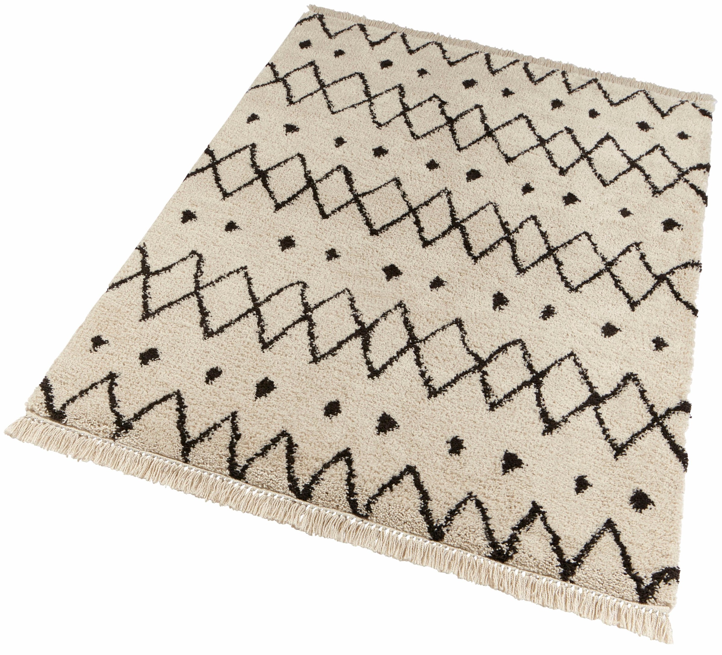 freundin Home Collection Hochflor-Teppich »Calla«, rechteckig, 35 mm Höhe, weicher Flor, Zickzack Muster mit Fransen, Robust, Pflegeleicht