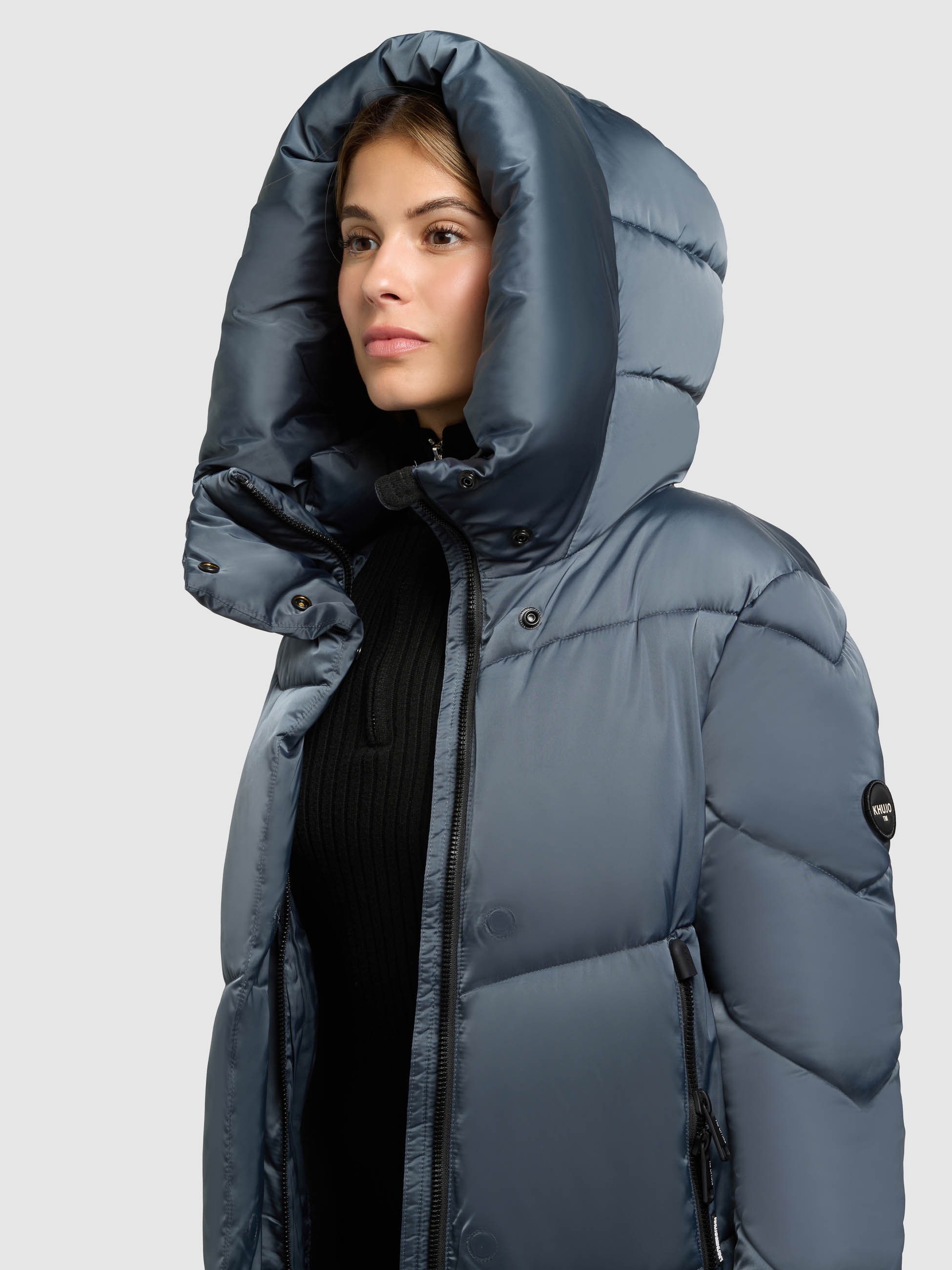 Steppmantel KHUJO "MANELIA2", Damen, Gr. M (38), dim blau, Steppware, Obermaterial: 100% Polyester. Futter: 100% Polyester. Wattierung: 100% Polyester, unifarben, kniebedeckend, elastischer Bund, Mäntel Steppmantel 6