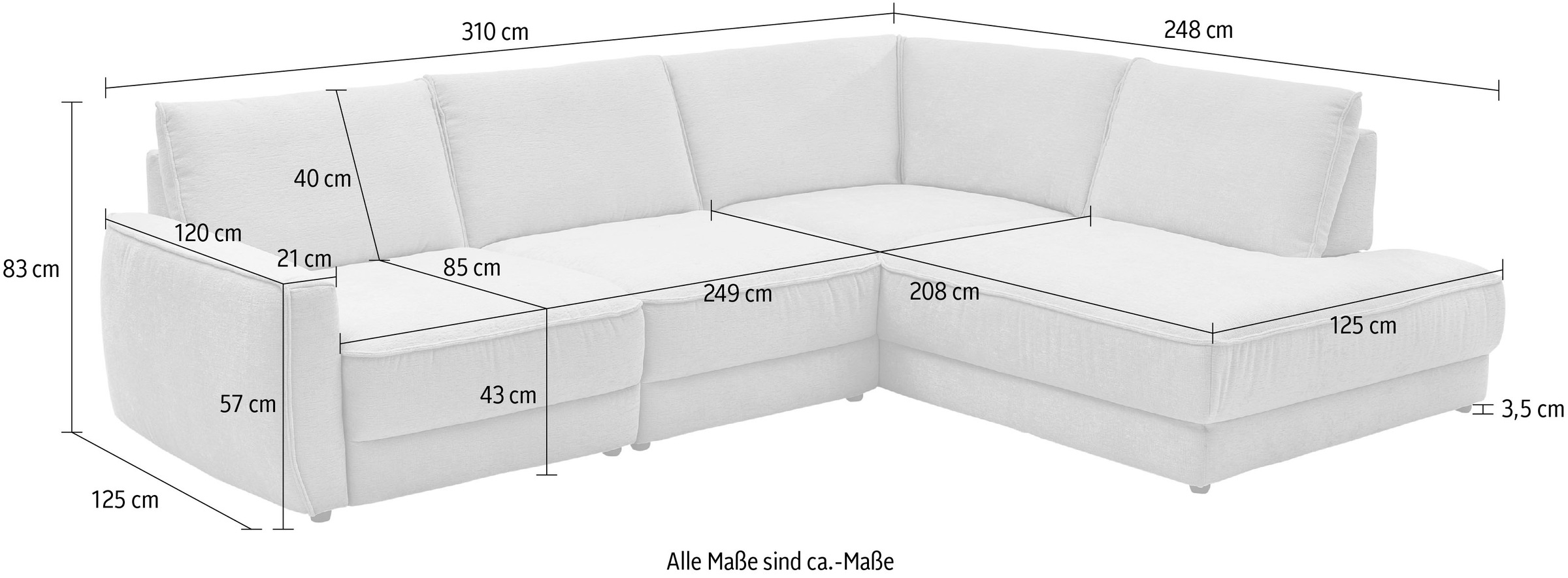 Die PlanBar Ecksofa SoftSitz-Kaltschaumpolsterung, 1 o. 3 Sitztiefenverstellungen wählbar