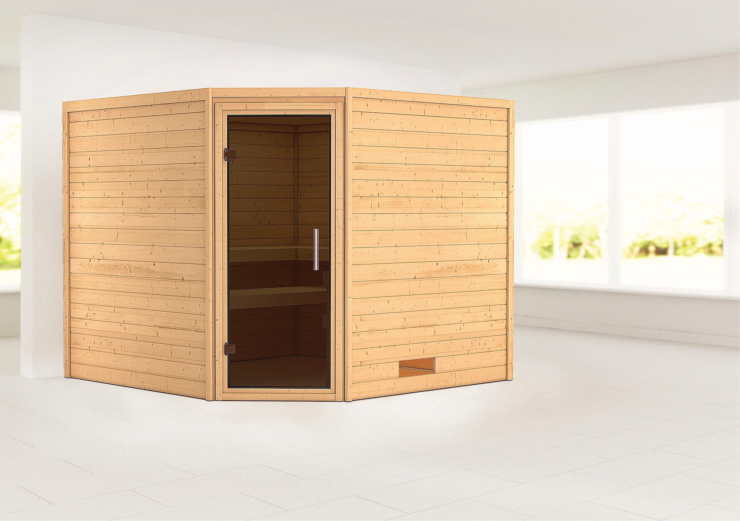 Sauna »"Leona" mit graphitfarbener Tür naturbelassen«, aus hochwertiger nordischer Fichte