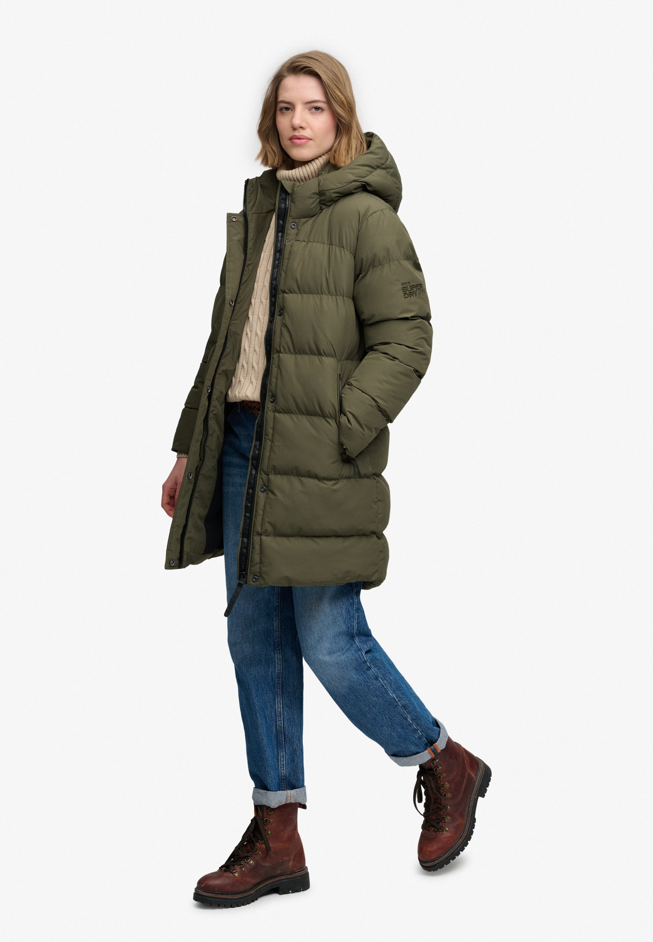 Superdry Steppjacke »HOODED SPORTS PUFFER MID JKT« Kunstfaser, relaxed fit