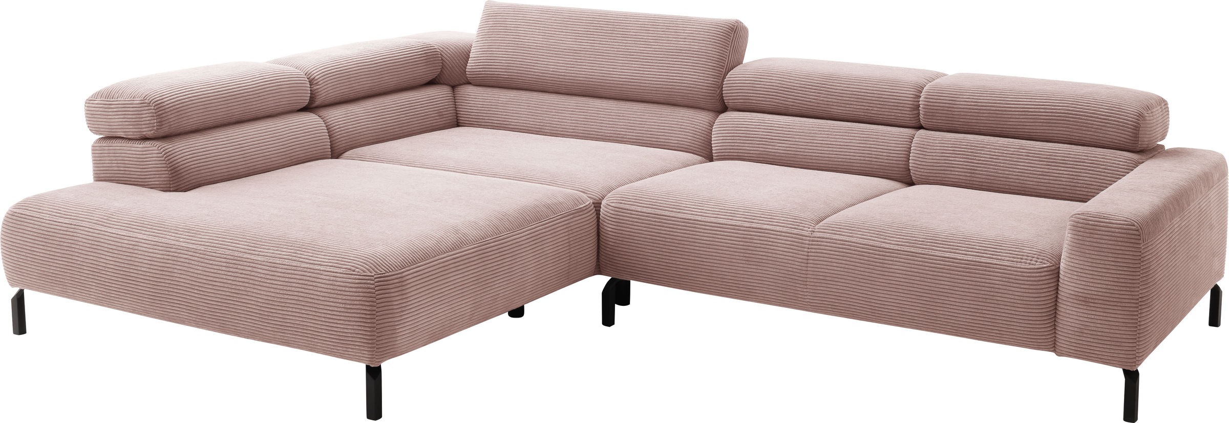 Places of Style Ecksofa »Antonelli, L-Form, inkl. Kopfteilverstellung, Breite 312 cm«, mit elektrischer Sitztiefenverstellung, in Cord, rosé
