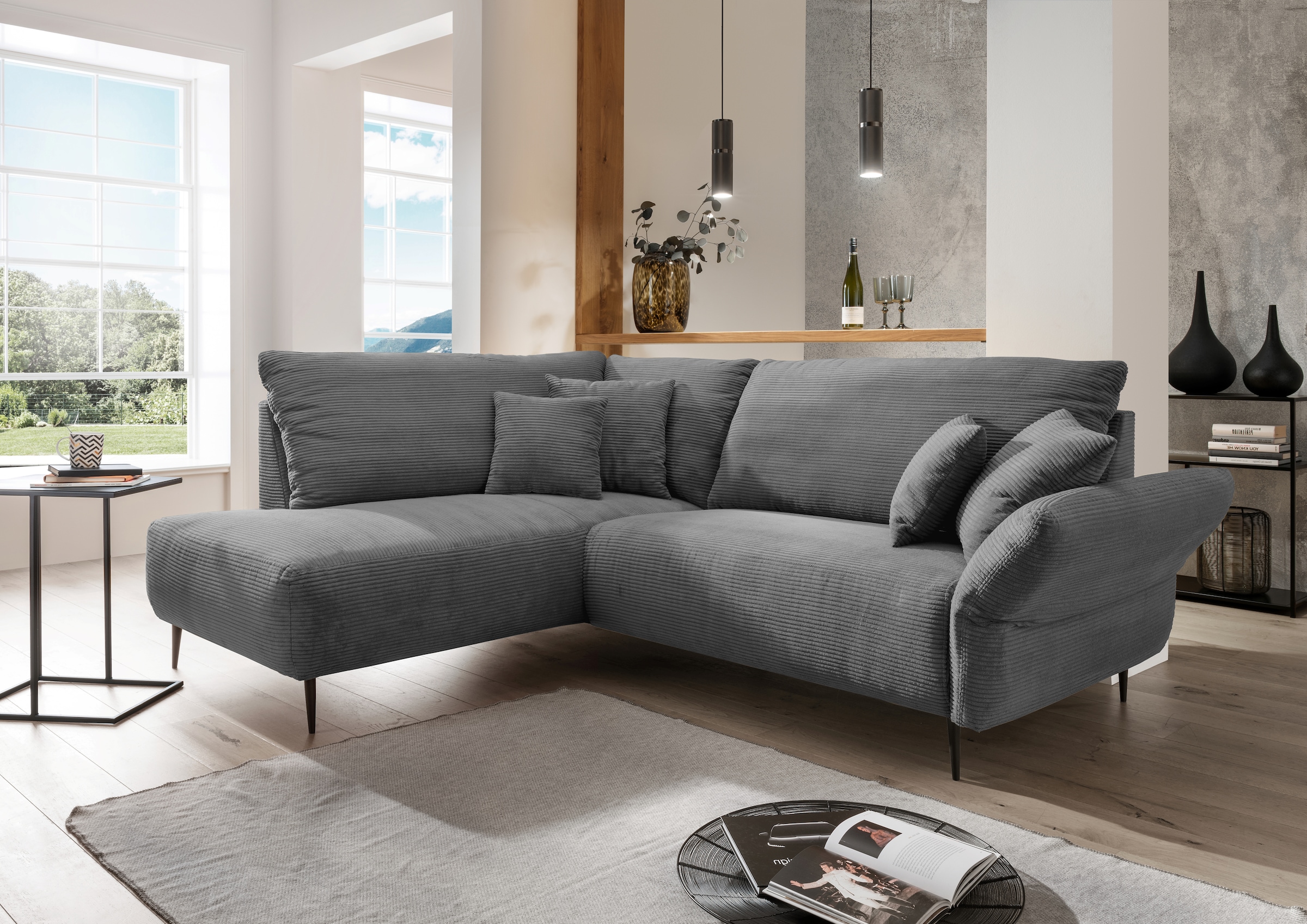 Home affaire Ecksofa "Vanilla modern& bequem, Breite 255cm, tolle Detailverarbeitung" verstellbare Armlehne für Wohlfühlkomfort