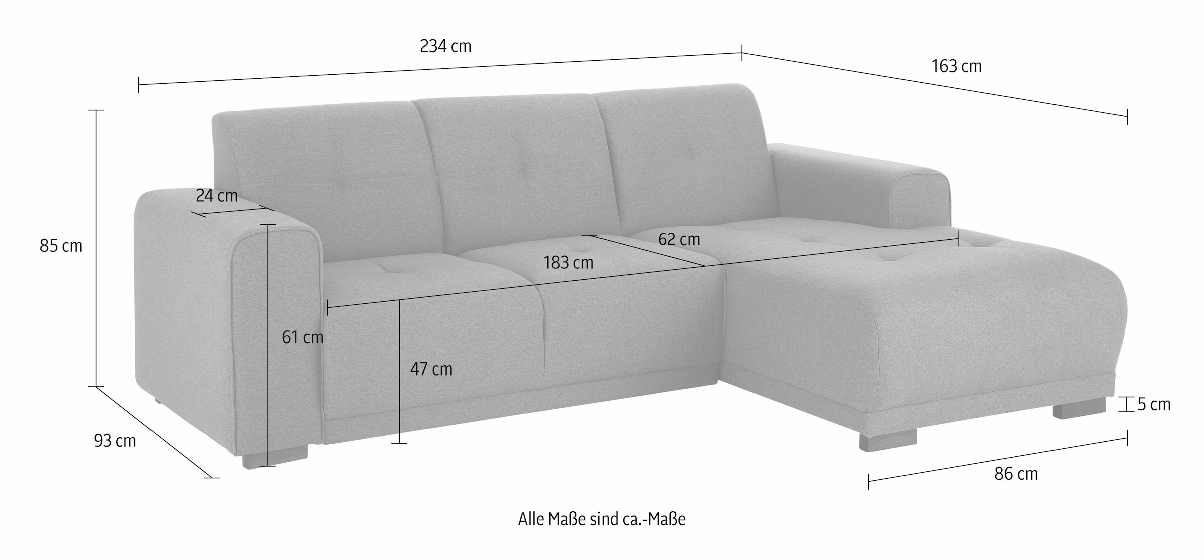 Home affaire Ecksofa »Langeland L-Form«, incl. 2 Zierkissen, Recamiere wahlweise links oder rechts