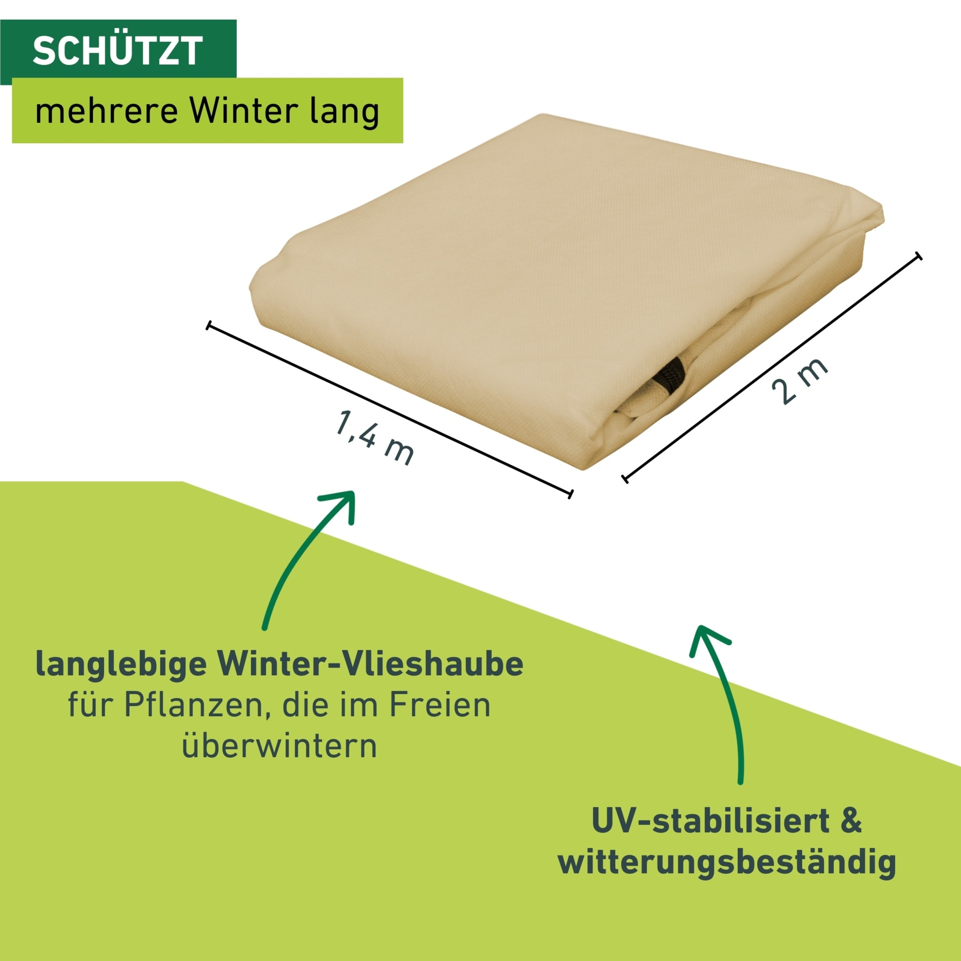 Windhager Winterschutzvlies »Protect XXL, Gartenvlies zum Abdecken von Pflanzen, beige« 1 Stk. tlg. Frostschutzvlies mit Kordelstopper und Reißverschluss, 1,4 x 2 m