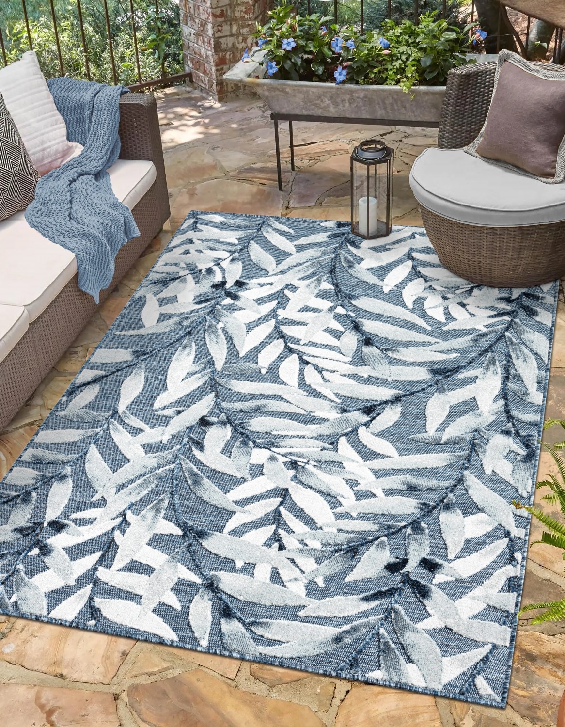 Myflair Möbel & Accessoires Outdoorteppich "Olivia, LAGERRÄUMUNG" rechteckig 8 mm Höhe Blätter Motiv, Hoch-Tief Effekt, Outdoor geeignet, Balkon, Terrasse