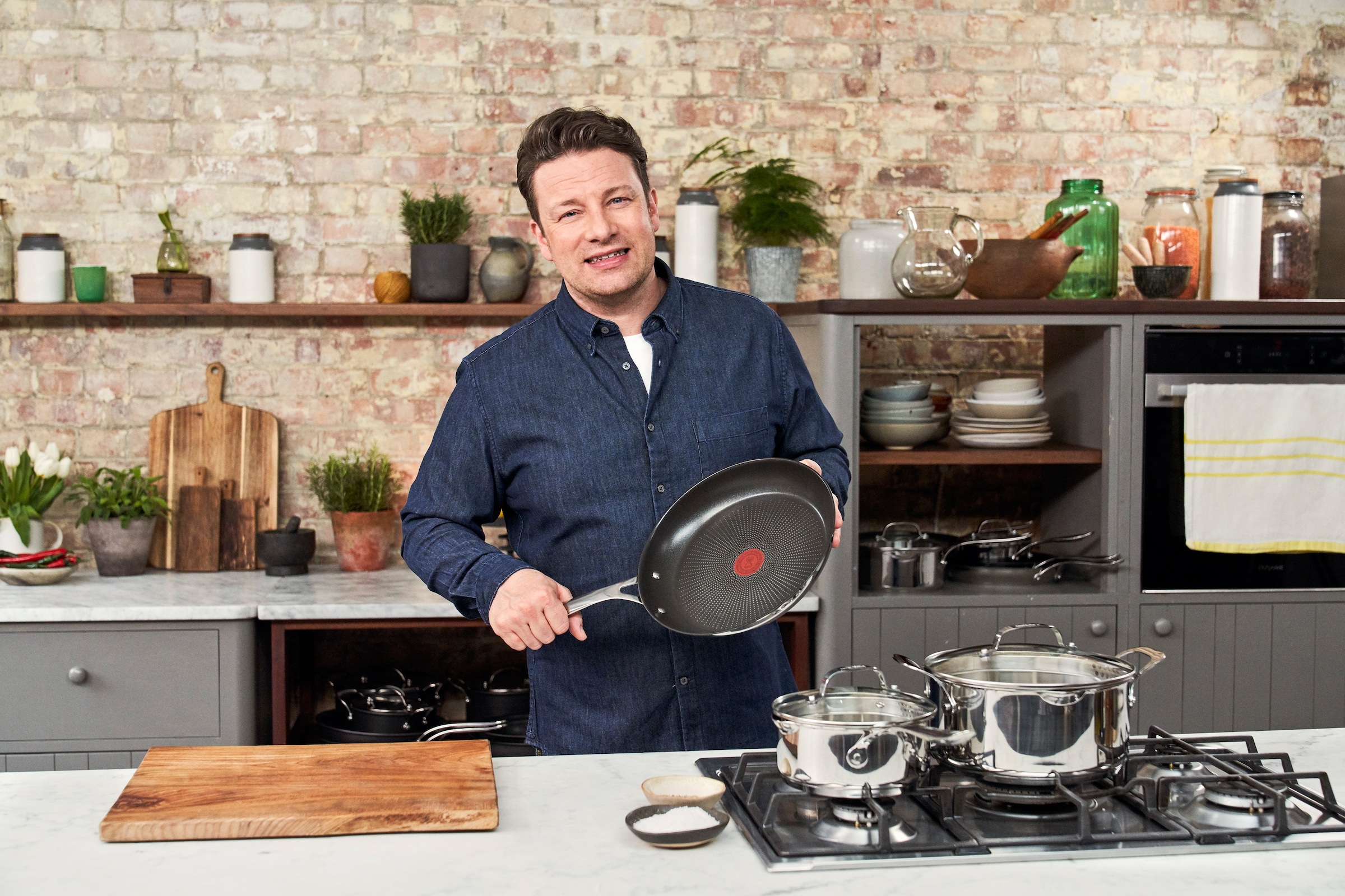 Tefal Pfannen-Set »Jamie Oliver | Set (2 alle Induktion, Thermo-Signal, tlg.), Antihaft, Edelstahl, aus Cook\'s BAUR Direct«, Edelstahl, kaufen Herdarten