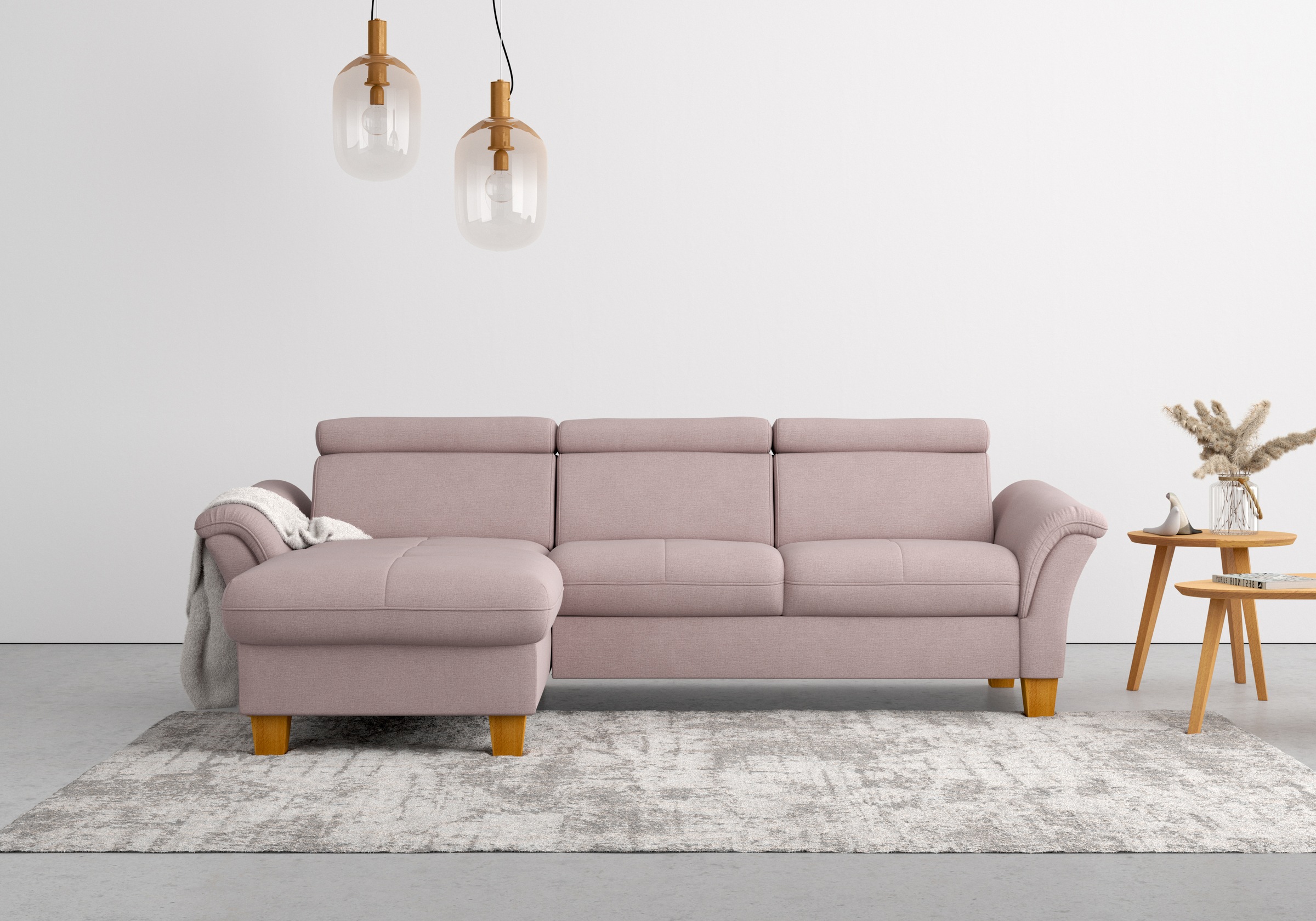 Home affaire Ecksofa »Lindgren L-Form«, wahlweise mit Bett mit klappbaren Rollen, Kasten und Kopfverstellung