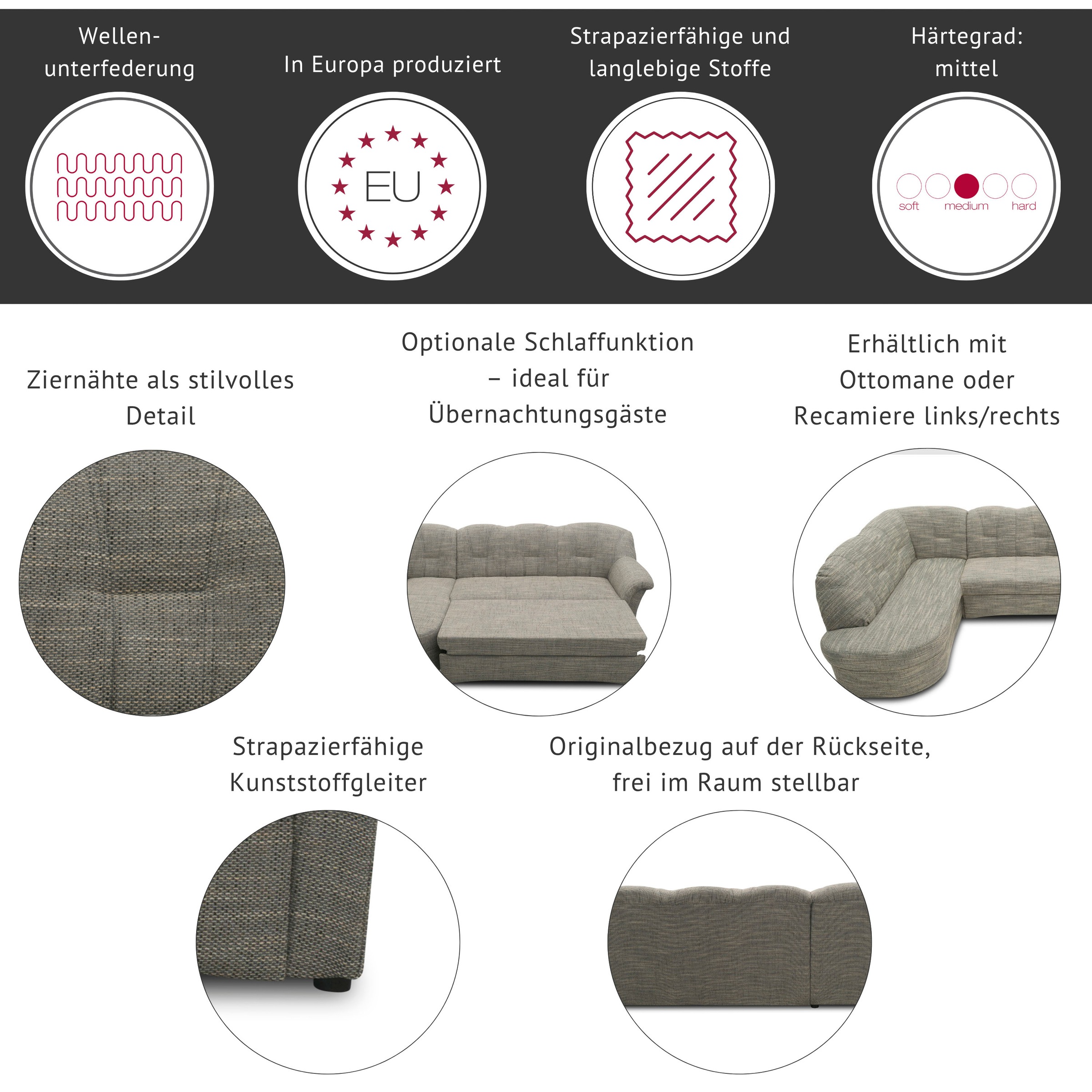 Thumbnail - DOMO collection Ecksofa "Papenburg B/T/H: 242/190/84 cm L-Form" wahlweise mit Bettfunktion, Langer Schenkel links oder r...