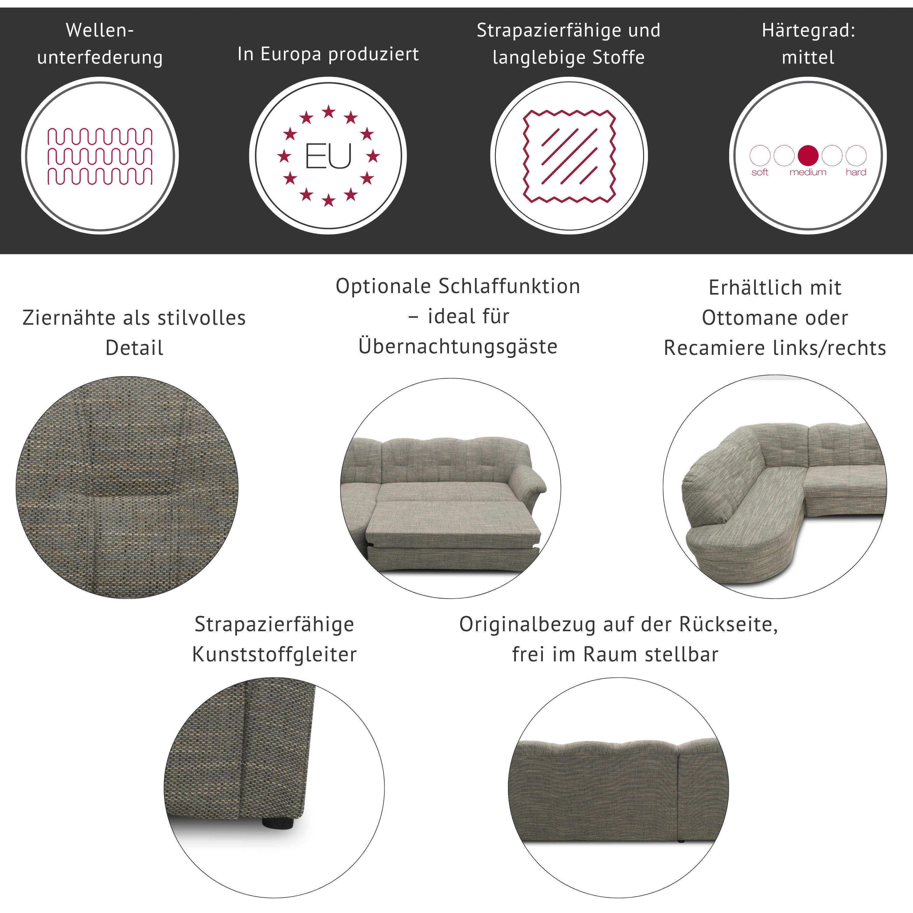 Thumbnail - DS PRODUKT Ecksofa "Papenburg, zeitlose Rückensteppung, elegante Formensprache, L-Form" in großer Farbvielfalt, wahlweis...