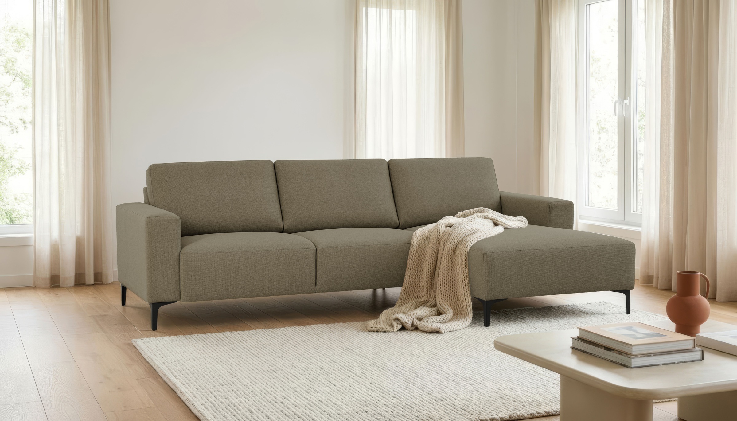 OTTO home Ecksofa "Tournon, L-Form, Breite 262 cm, Webstoff, Chenille" Designsofa im nordischen Stil, Wellenunterfederung, Metallfüße