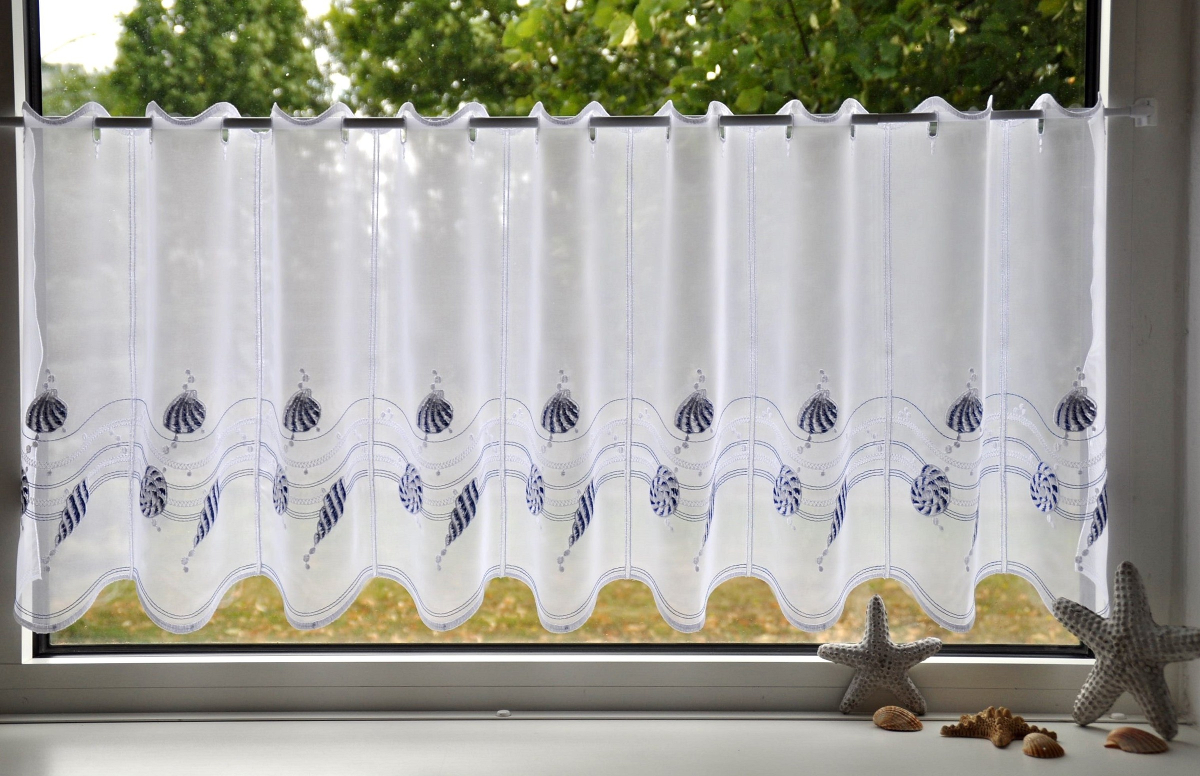 Stickereien Plauen Scheibengardine "Muscheln" Durchzuglöcher 1 Stk. tlg. ve günstig online kaufen