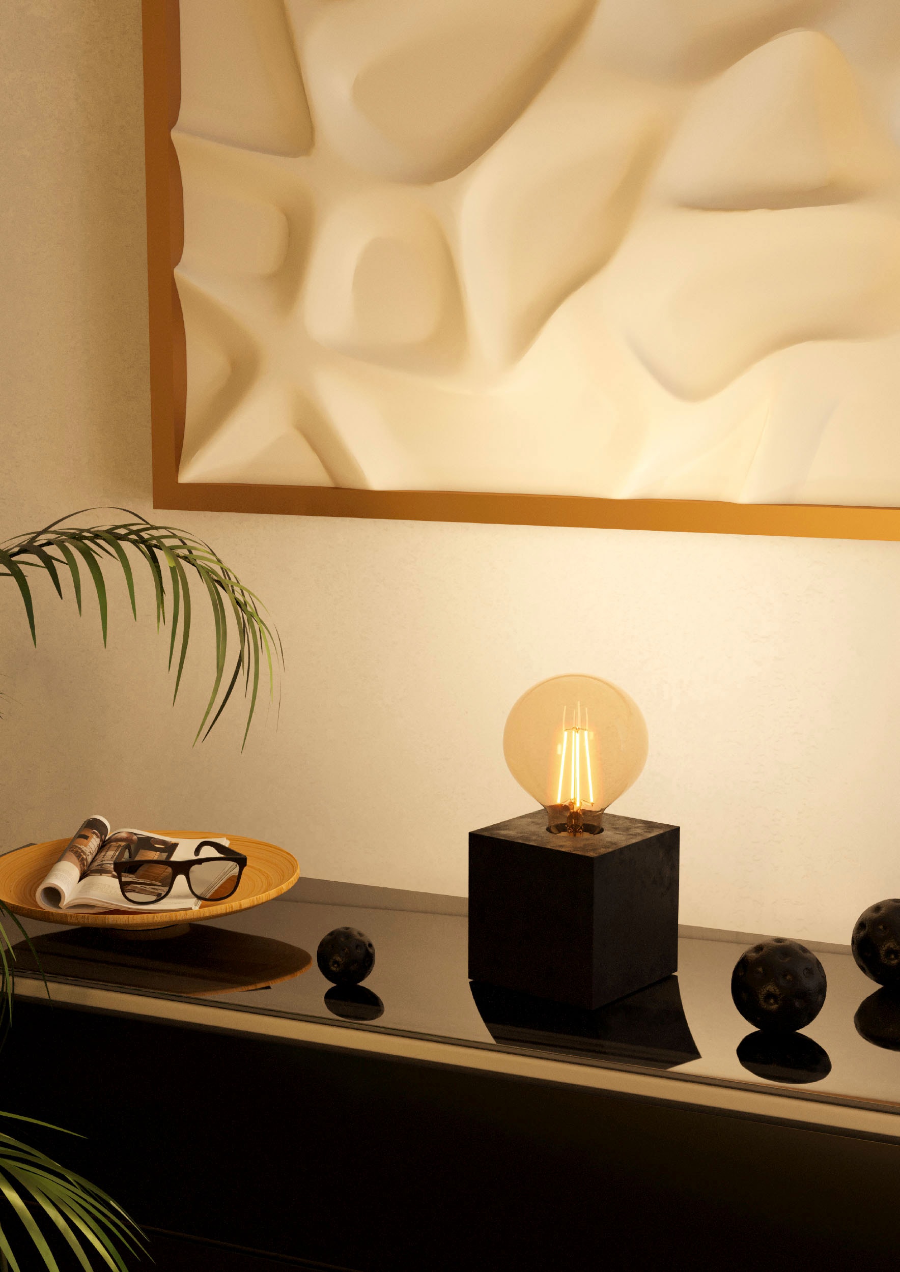 EGLO Tischleuchte »PRESTWICK 2«, Leuchtmittel E27 | Leuchtmittel wechselbar-ohne Leuchtmittel, Nachttischlampe, Deko, wohnlich, Schalter am Kabel, 9,5x9,5x9,5 cm