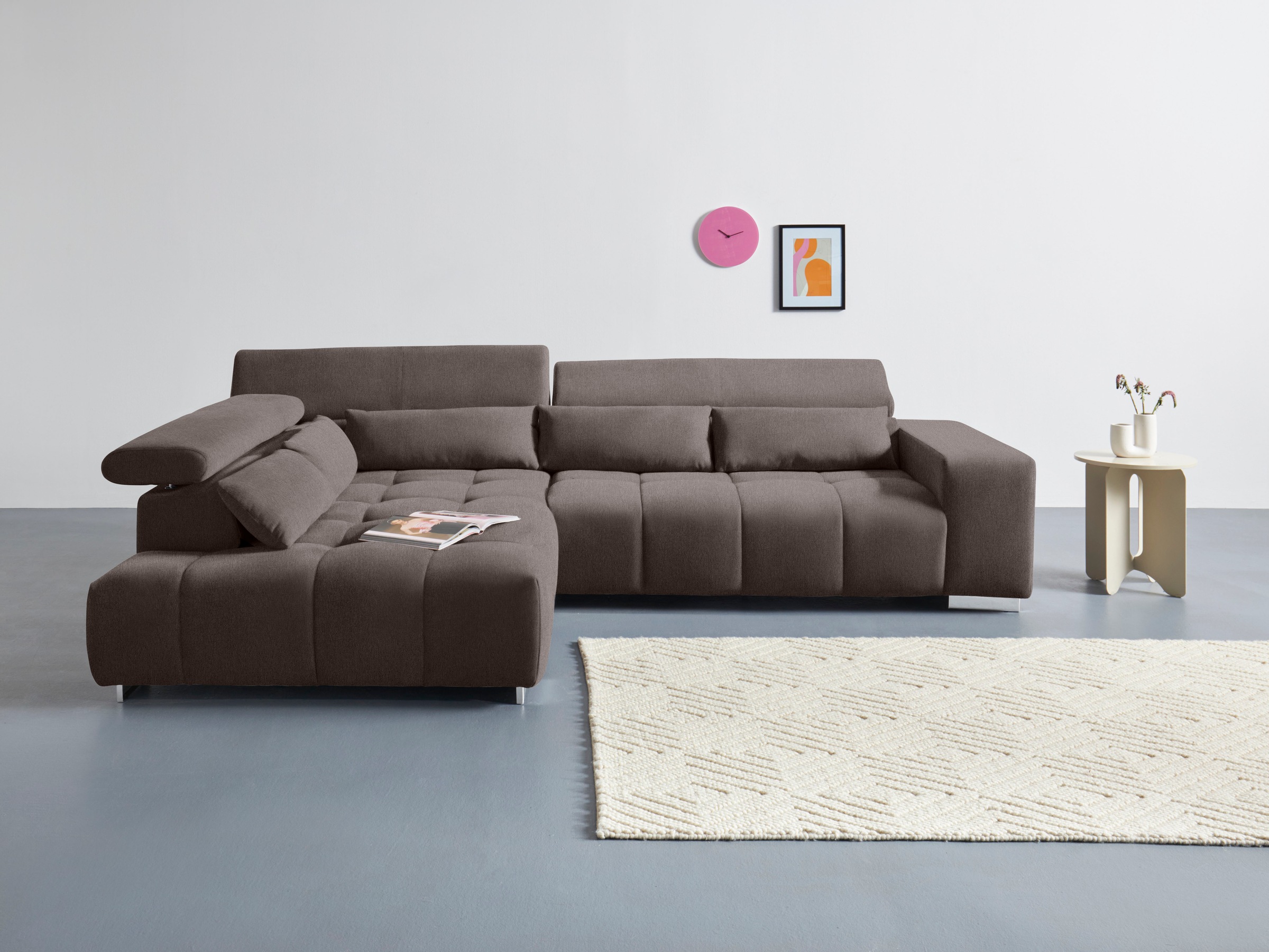 COTTA Ecksofa »Orion L-Form«, mit Ottomane, inklusive verstellbarer Kopfstützen und 5 Nierenkissen