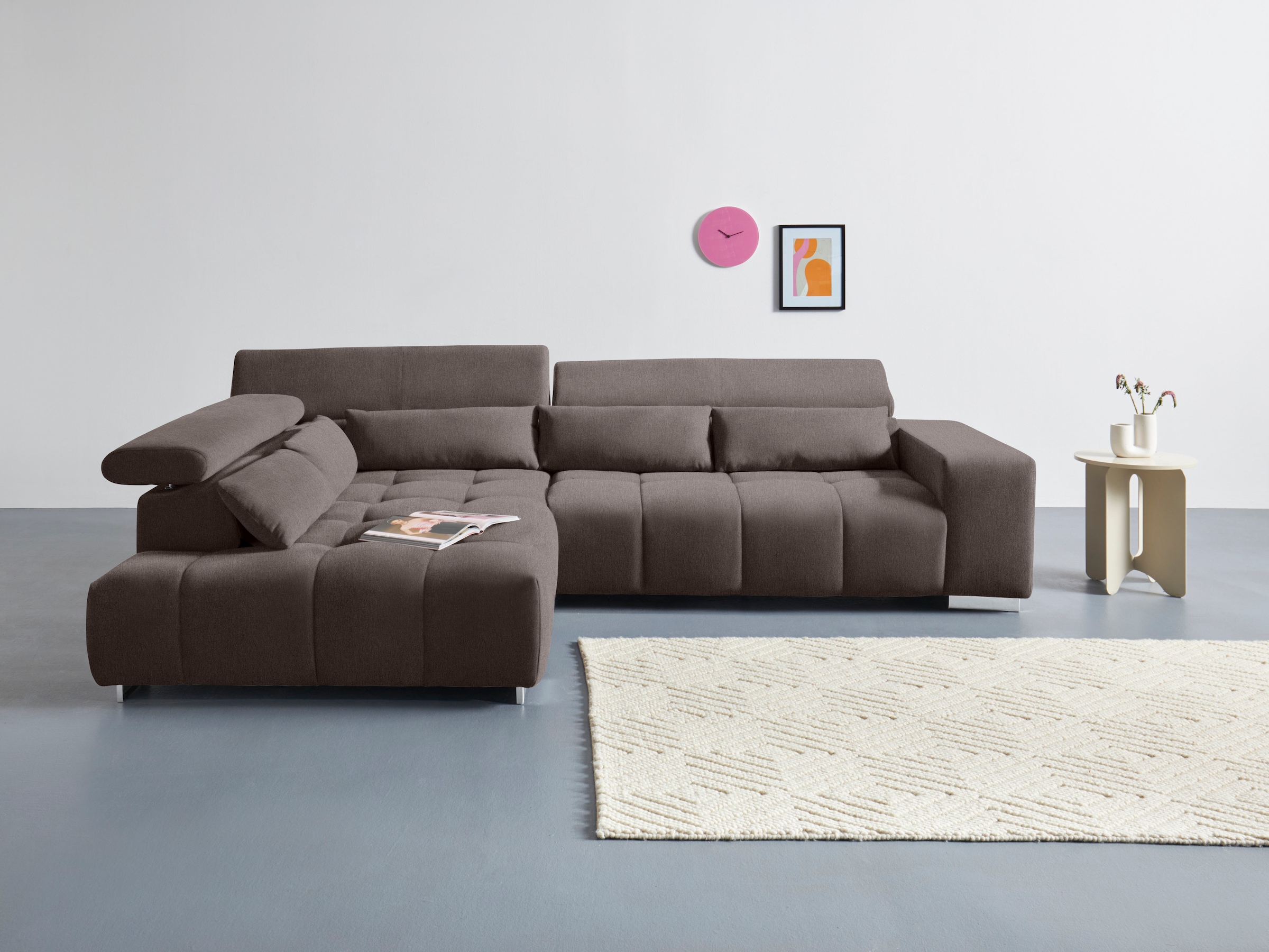 COTTA Ecksofa "Orion L-Form", mit Kopfteilverstellung & 5 Nierenkissen günstig online kaufen