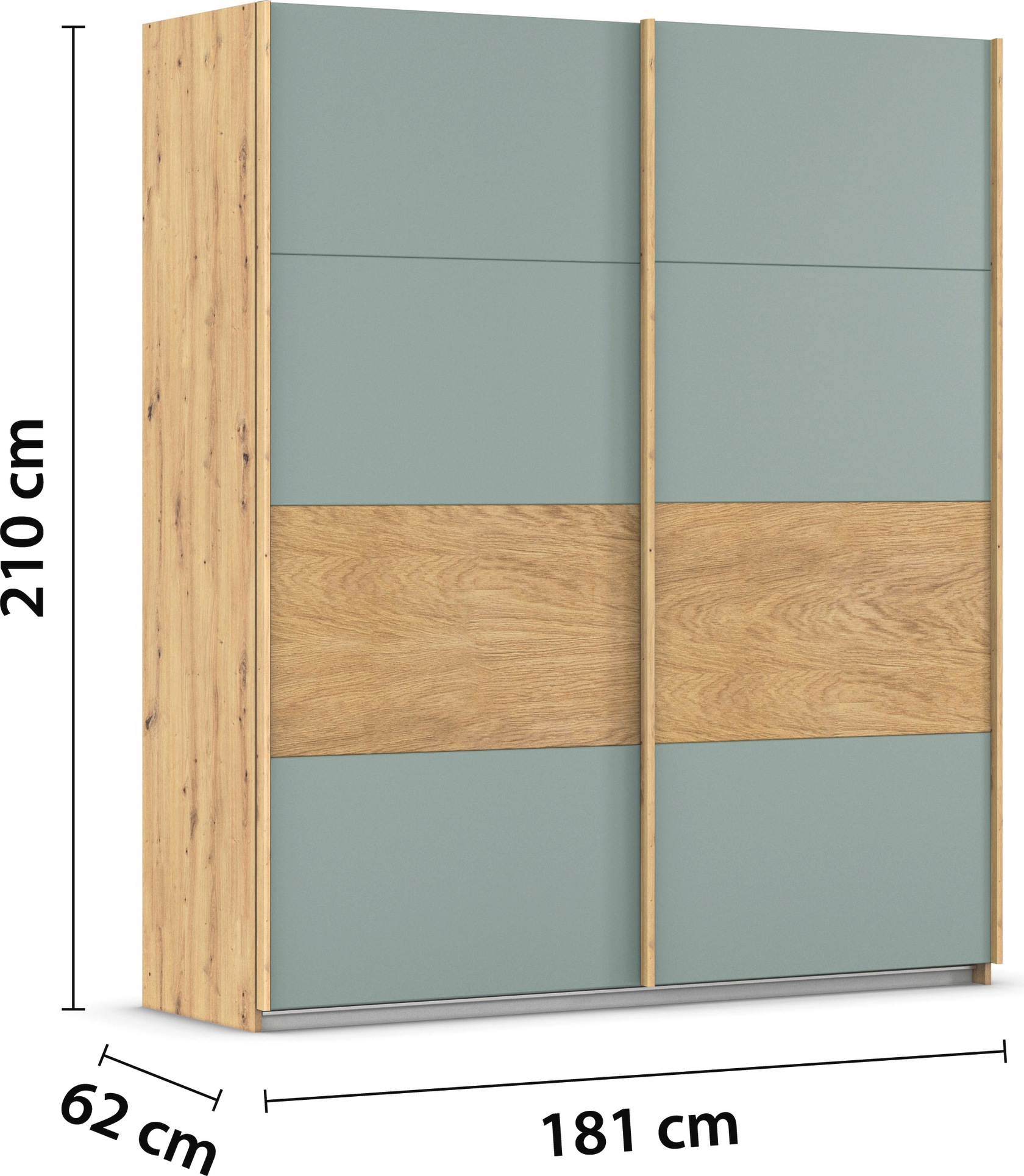 rauch Schwebetürenschrank »Kleiderschrank Schrank Garderobe Schlafzimmerschrank MALVA«, Bauchbinde abgesetzt in gebürstetem Eiche Furnier MADE IN GERMANY