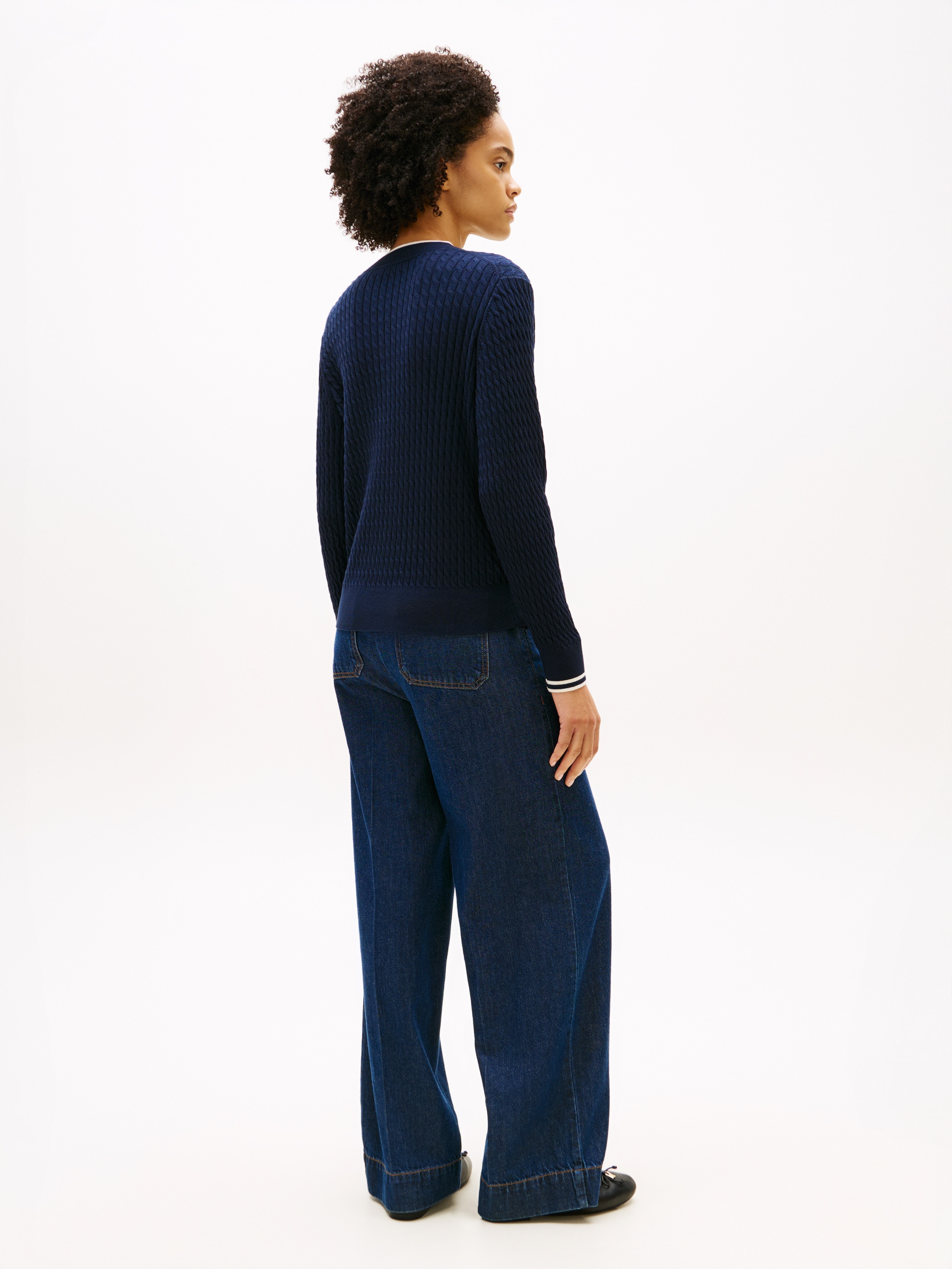 Tommy Hilfiger Rundhalspullover »CO CABLE C-NK LS SWEATER« Baumwolle, mit Zopfmuster, Regular Fit