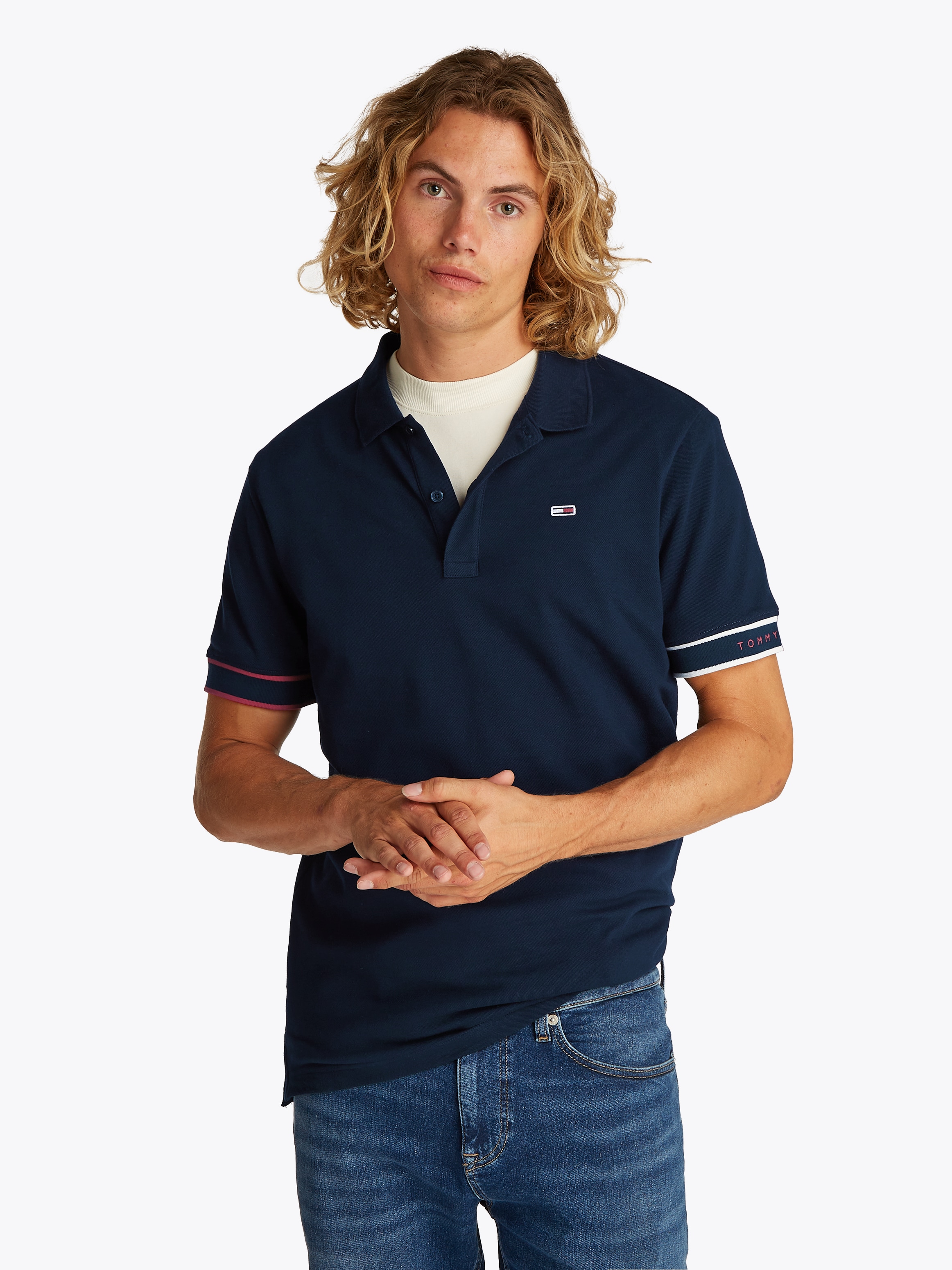 Tommy Jeans Poloshirt "TJM SLIM FLAG CUFF POLO EXT" günstig online kaufen