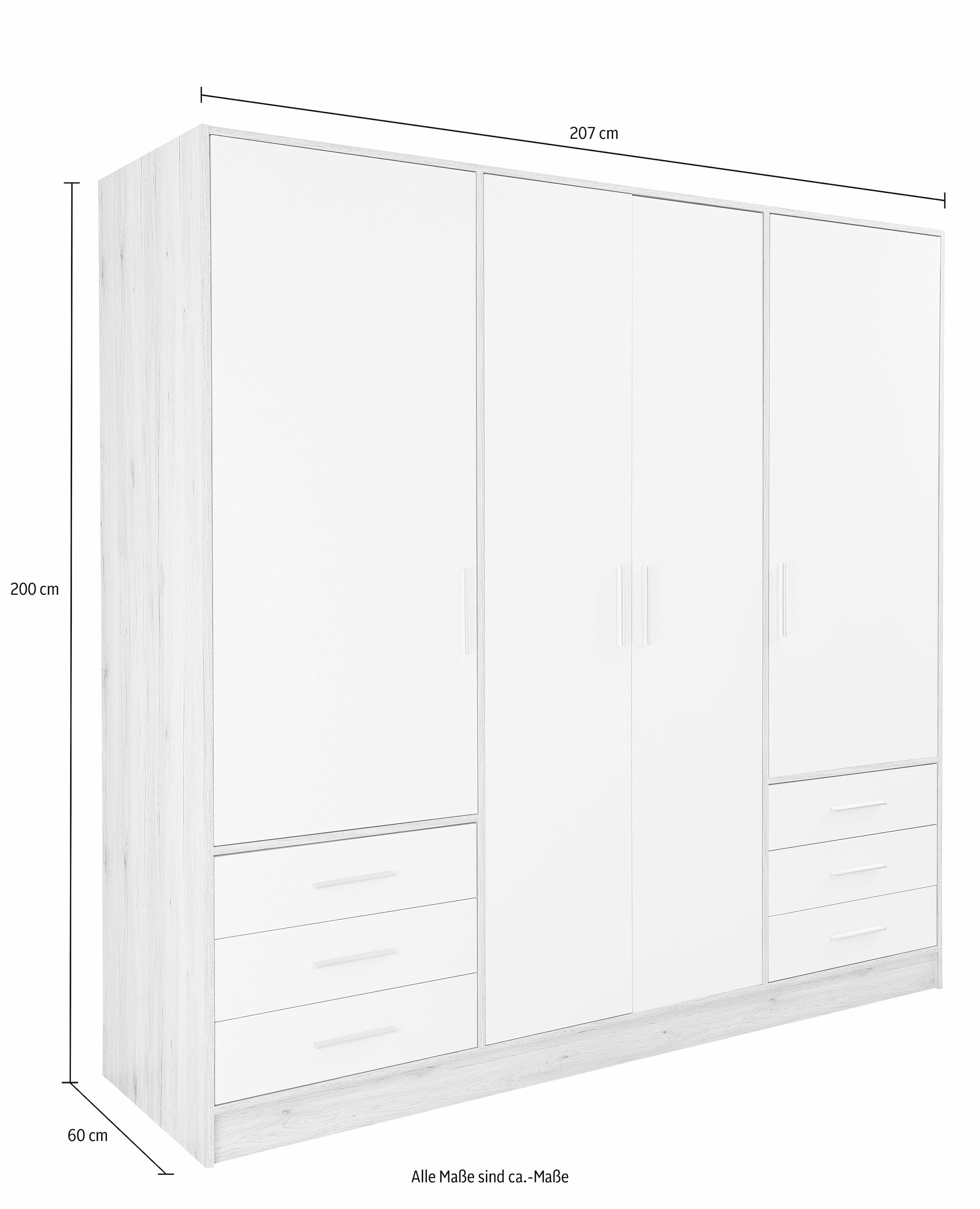 FORTE Kleiderschrank »Jupiter, Made in Europe, mit Schubladen«, (Maße (T/H): 60/200 cm), Stauraum, 2 Breiten, 4 Farben, Schubladen, variable Einlegeböden