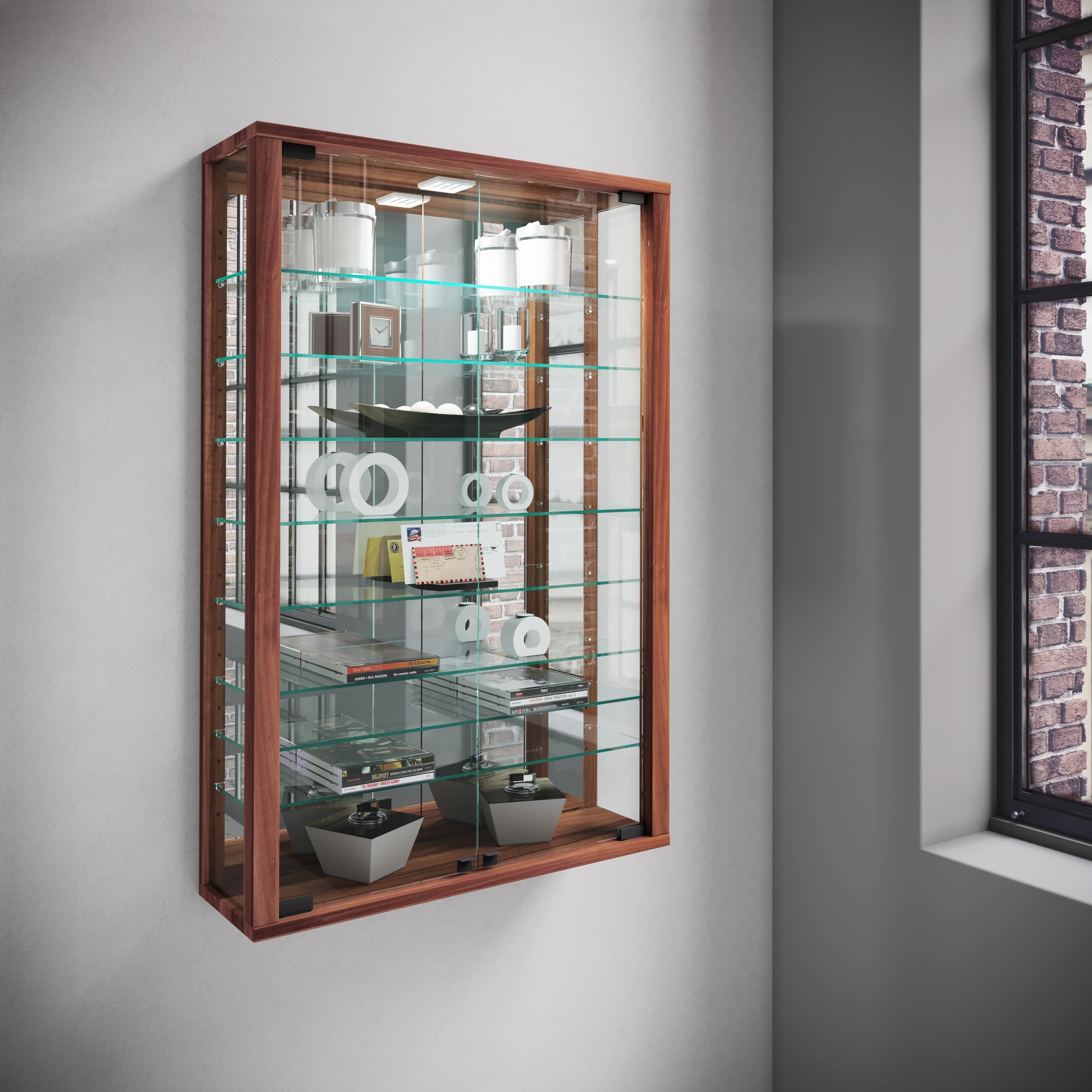 VCM Wandregal »VCM Glasvitrine hängend | Vitrine Glas mit ESG-Sicherheitsglas | Maße ca. . H. 91 x B. 59 x T. 18 cm| Hängevitrine Glas | Modern und platzsparend | Vitrine Glas - Vitrosa Mini Spiegel«