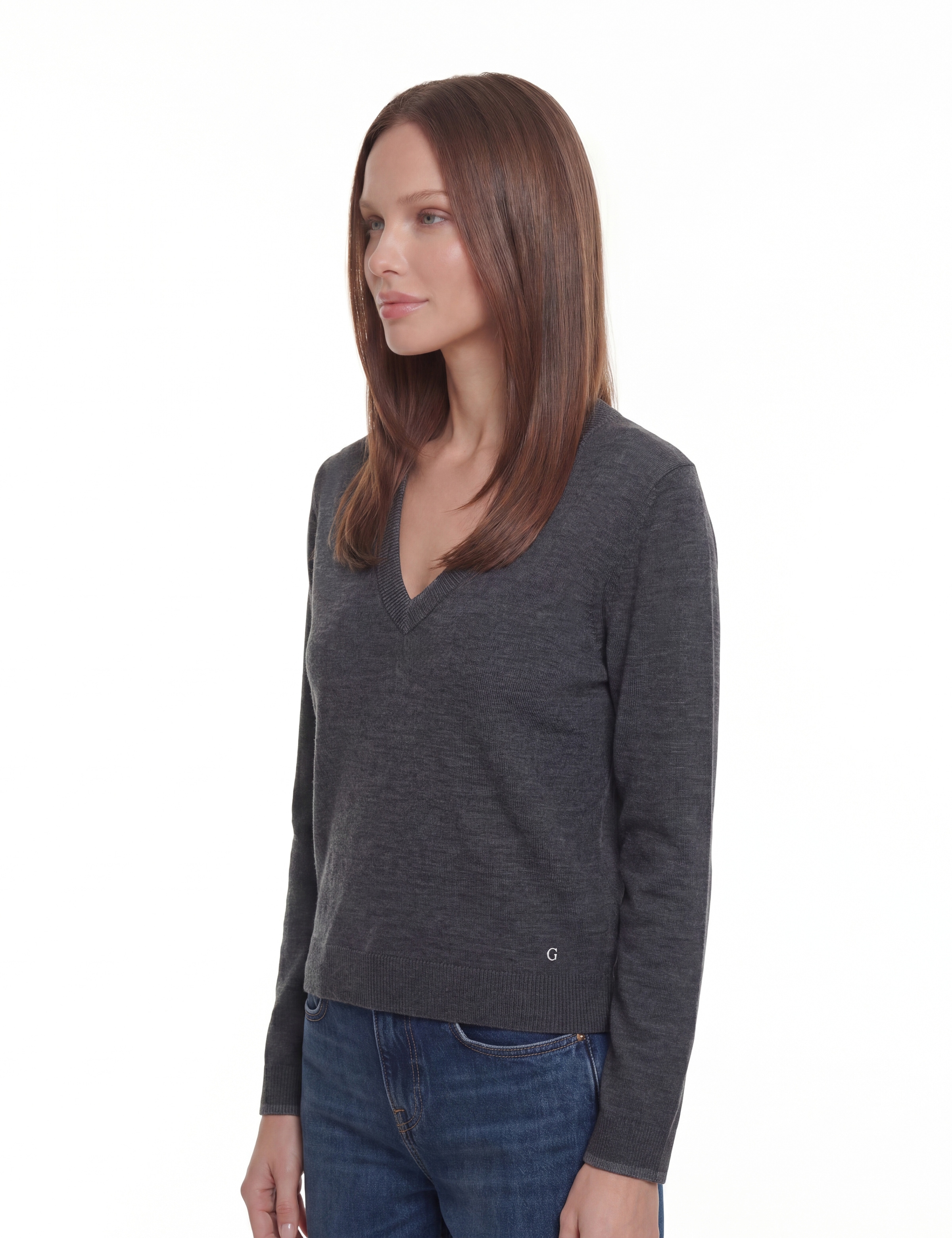 Guess Wollpullover »LS VN PRISCILLA SWTR« mit V-Ausschnitt, Merinowolle