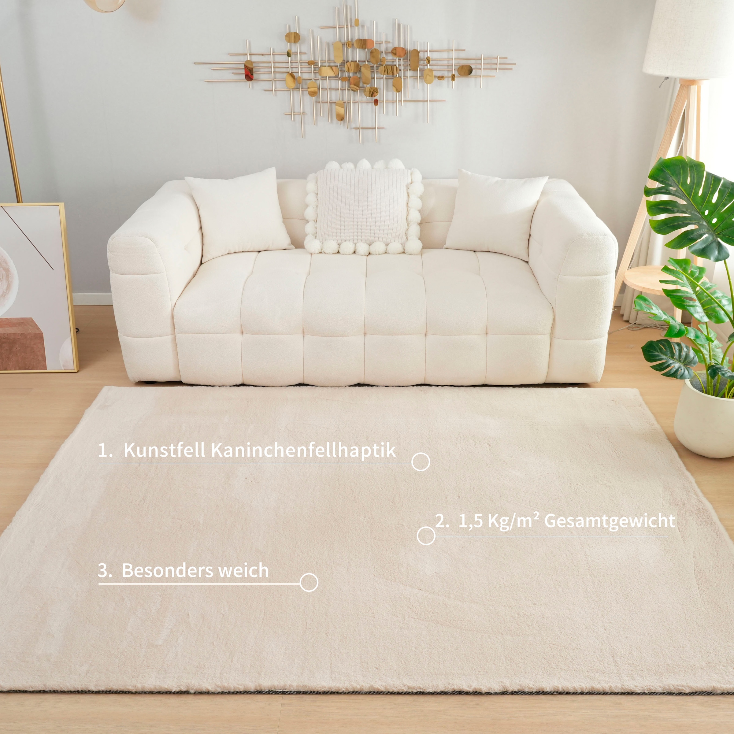 Bruno Banani Fellteppich »Rabbit 2, Kunstfell Teppich, Modern«, rechteckig, 25 mm Höhe, Kaninchenfell-Haptik, sehr weich, Wohnzimmer, Schlafzimmer, Esszimmer