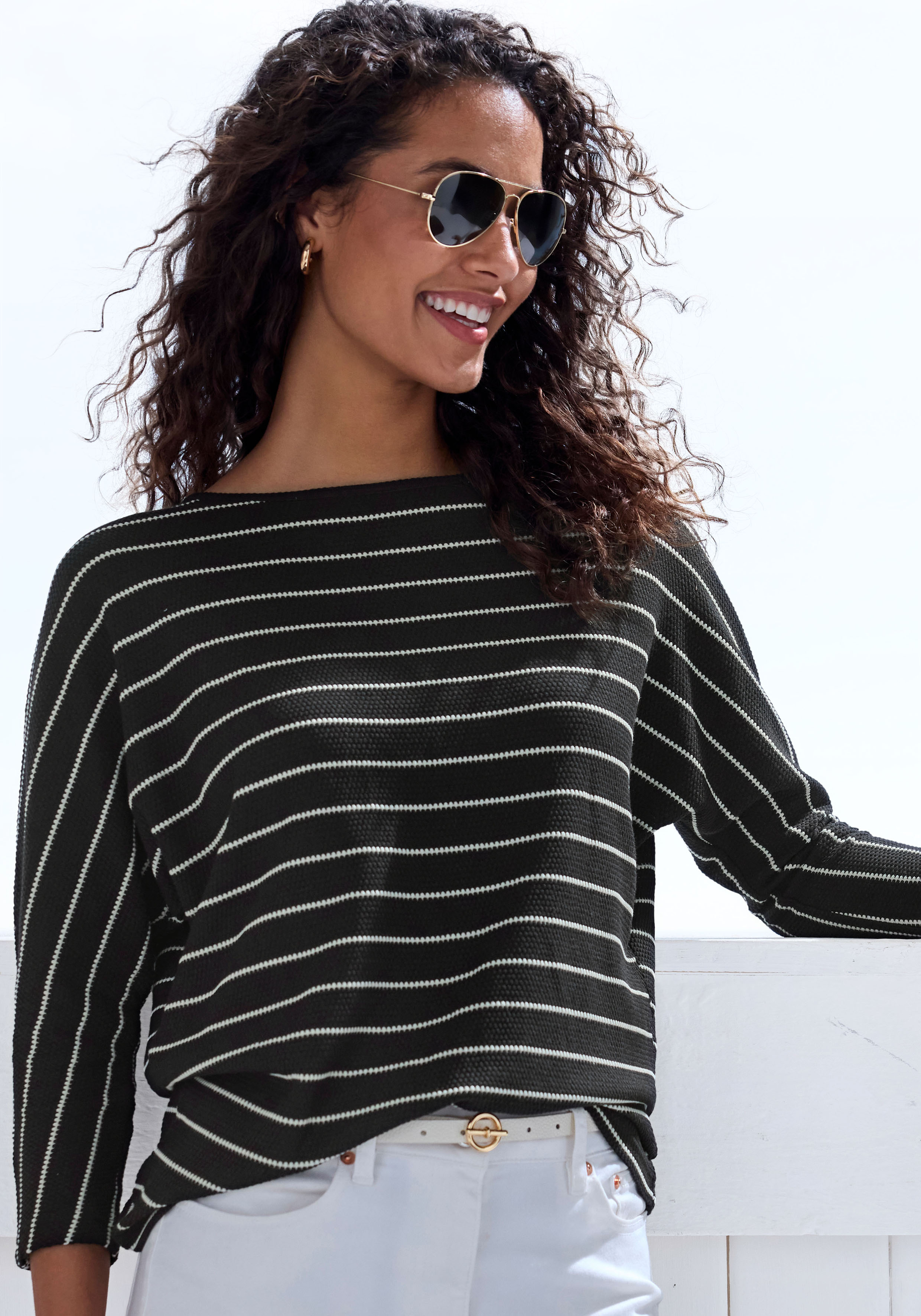 Vivance 3/4-Arm-Shirt "mit modischer Streifenstruktur" aus Baumwoll-Viskose-Qualität