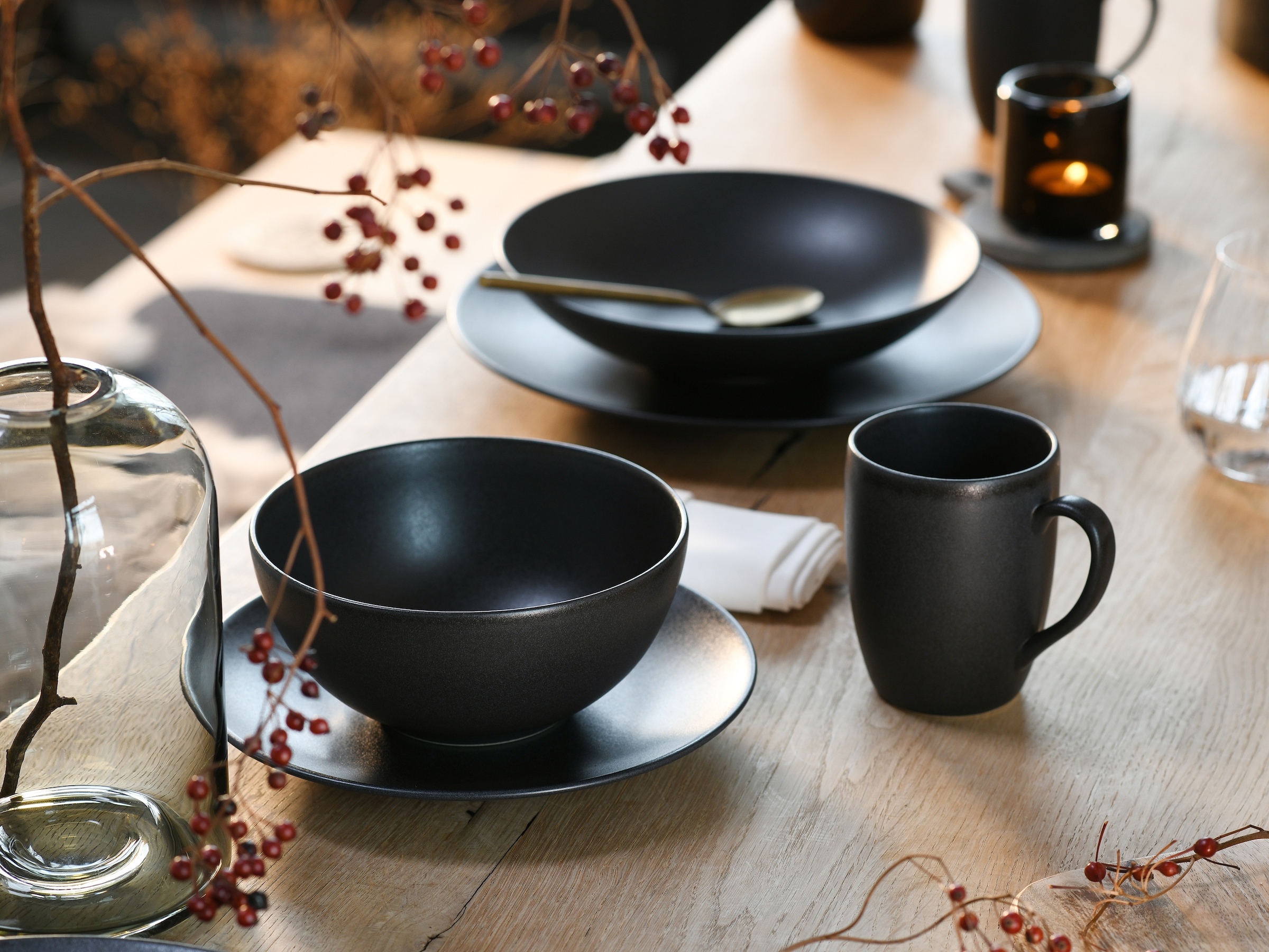 CreaTable Kombiservice »Geschirr-Set Soft Touch Black« Service, schwarz, seidenmatte Glasur, 20 Teile, für 4 Personen