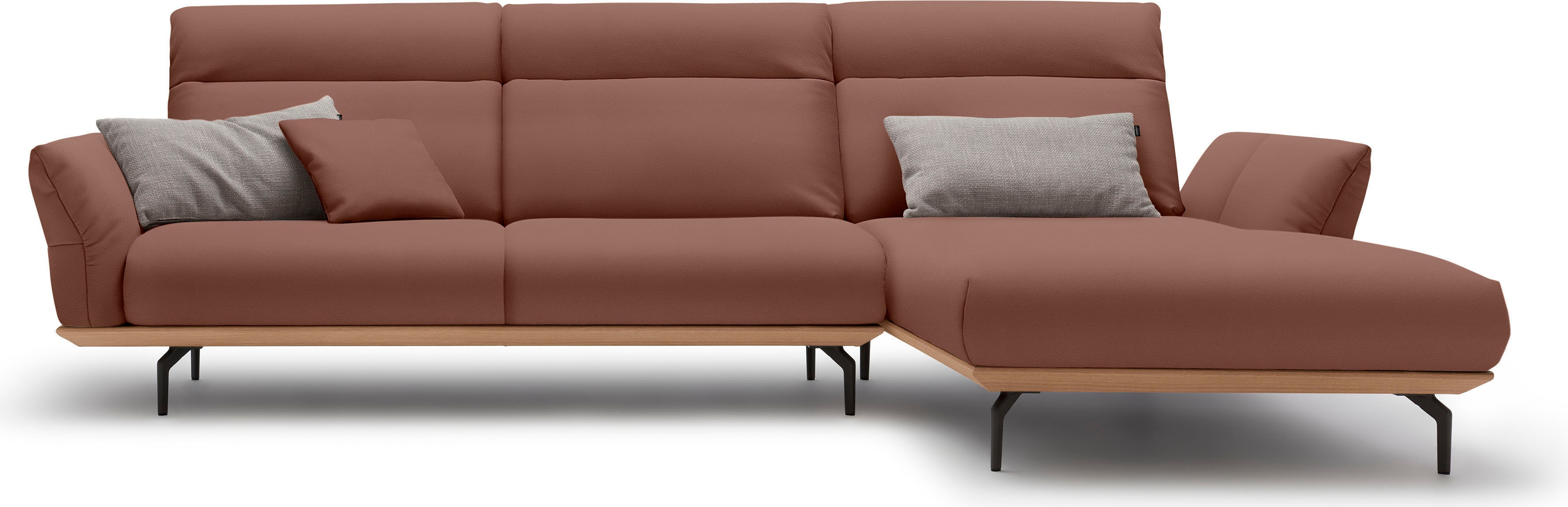 Creation BY ROLF BENZ Ecksofa "CR.460 Design-Sofa, verstellbare Rückenlehne, L-Form" Sockel in Eiche, Winkelfüße in Umbragrau, Breite 318 cm