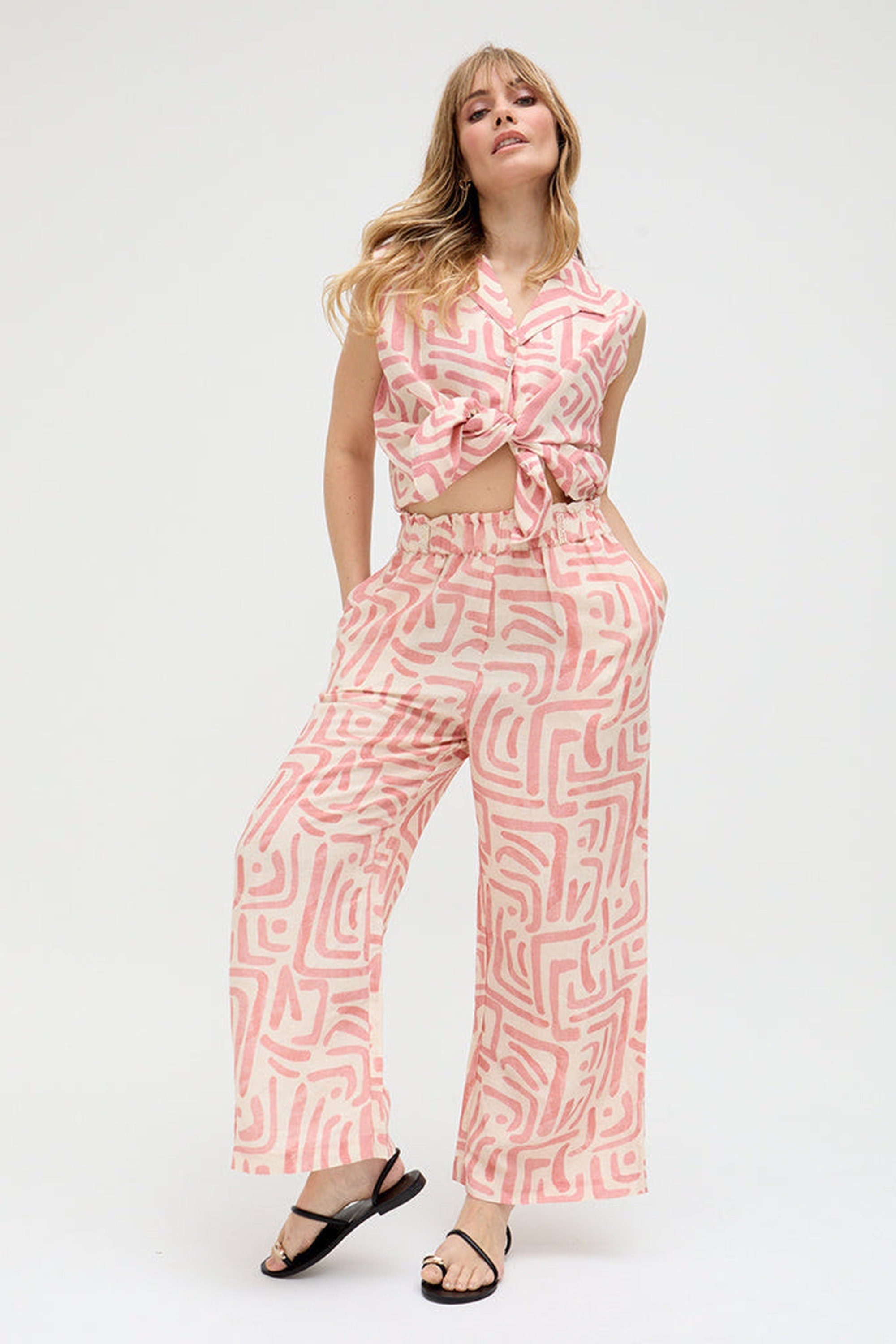 RAFFYA T-Shirt »Pop Front Tie Warhol Print Crop Top Damen«