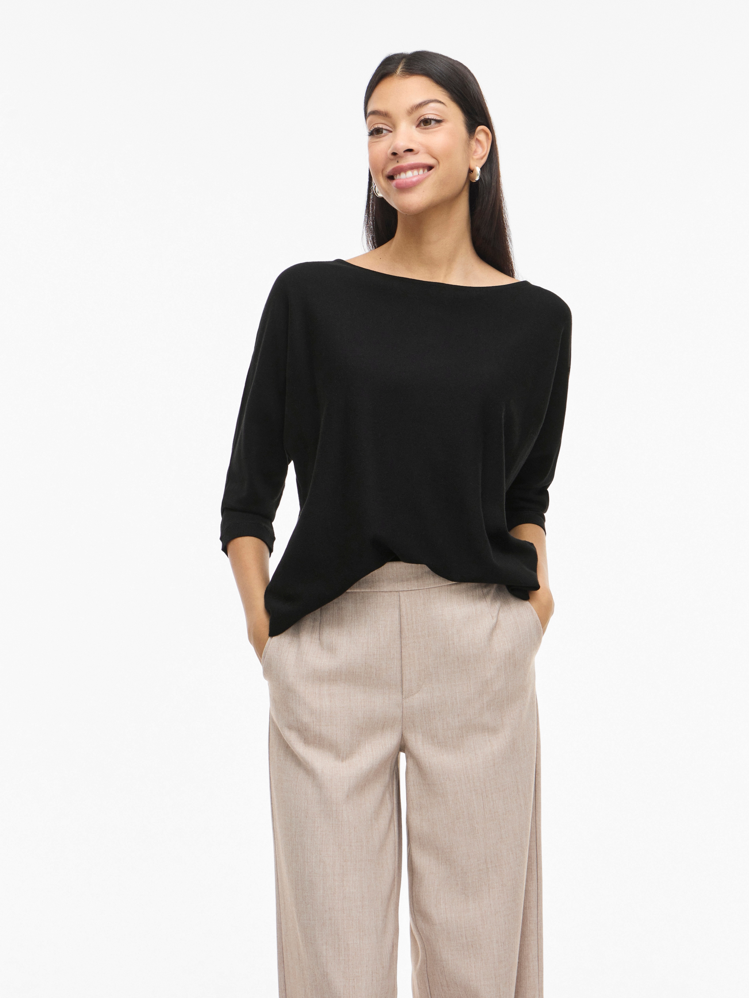 Vila "VIMALU BOATNECK 3/4 SLEEVE KNIT TOP-NOOS" Materialmix, loose fit