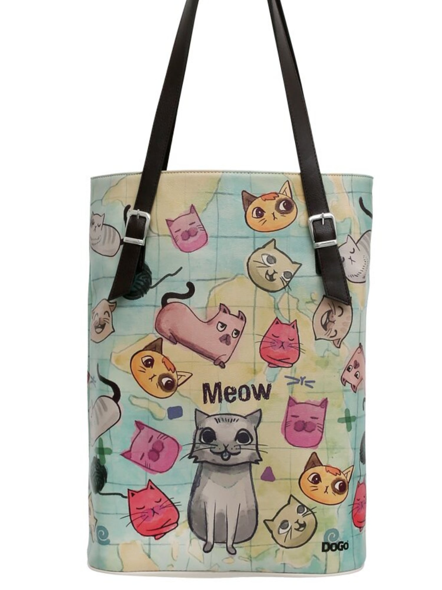 DOGO Umhängetasche "Damen Tall Bag Cats of the World Vegan Damen Handtaschen", Vegan