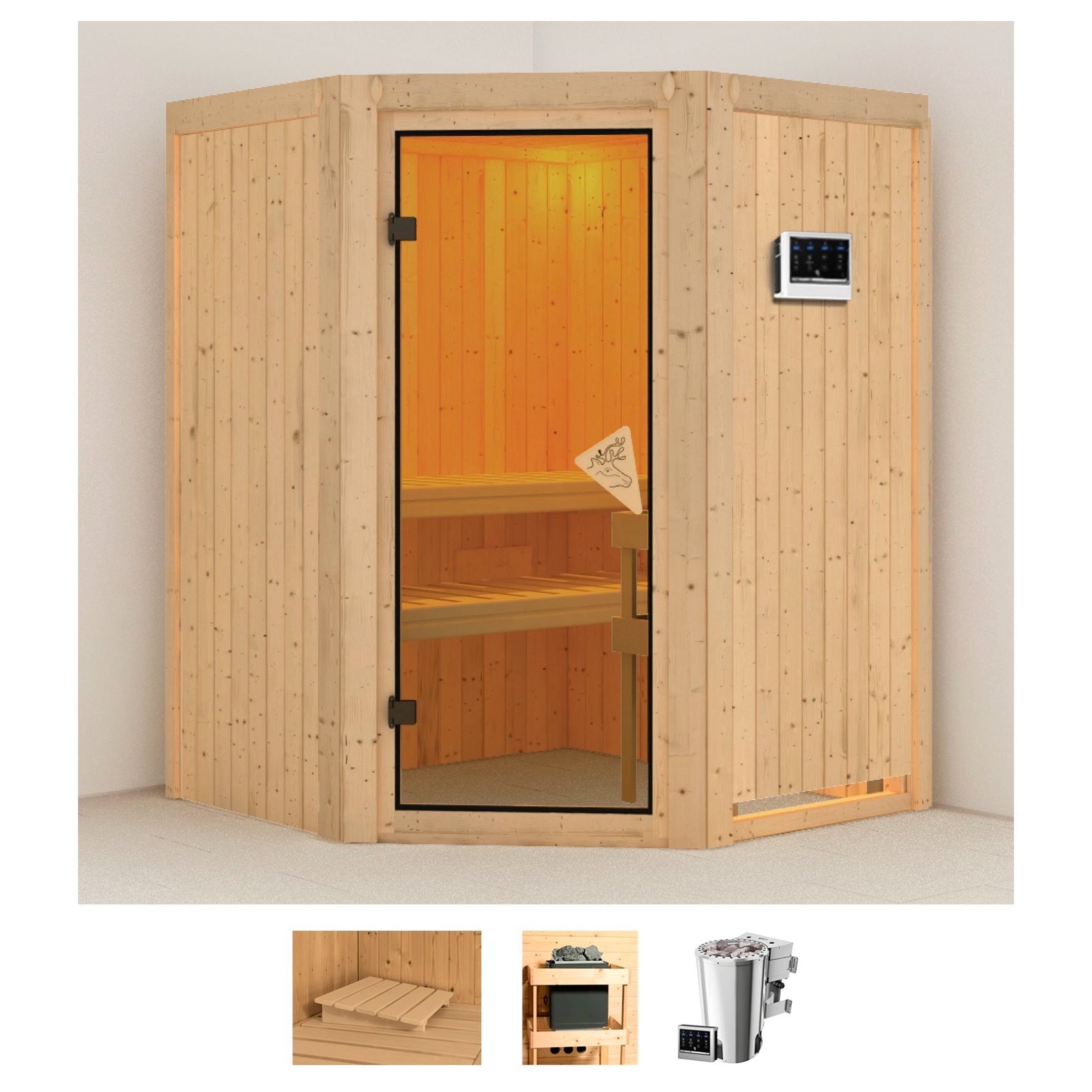 Karibu Sauna "Nanna" Set, Ofen 3,6 kW Bio-Ofen externe Strg. easy