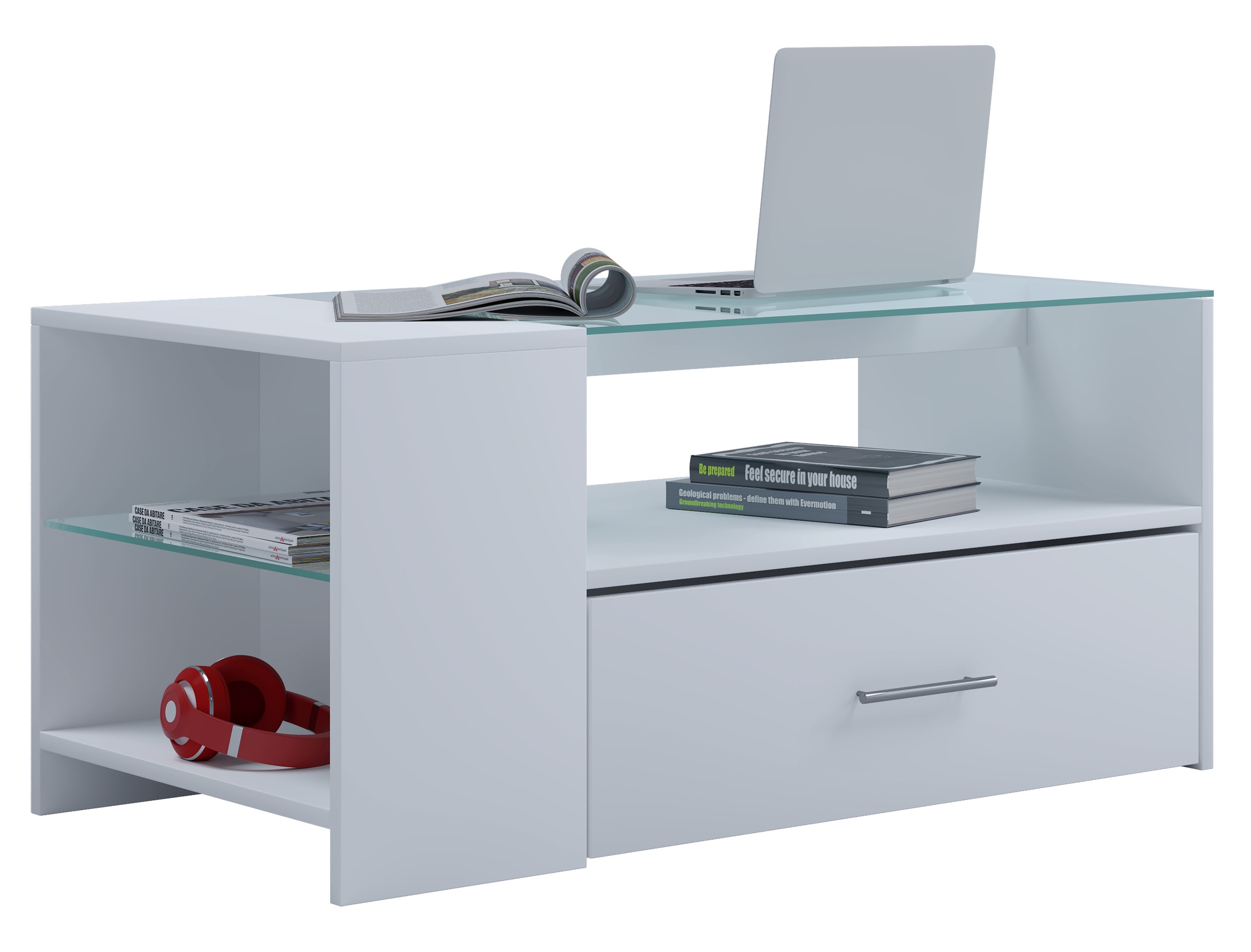 VCM Couchtisch "Holz Sofatisch Couchtisch Schublade Glas Tindala" 1 Stk. tlg.